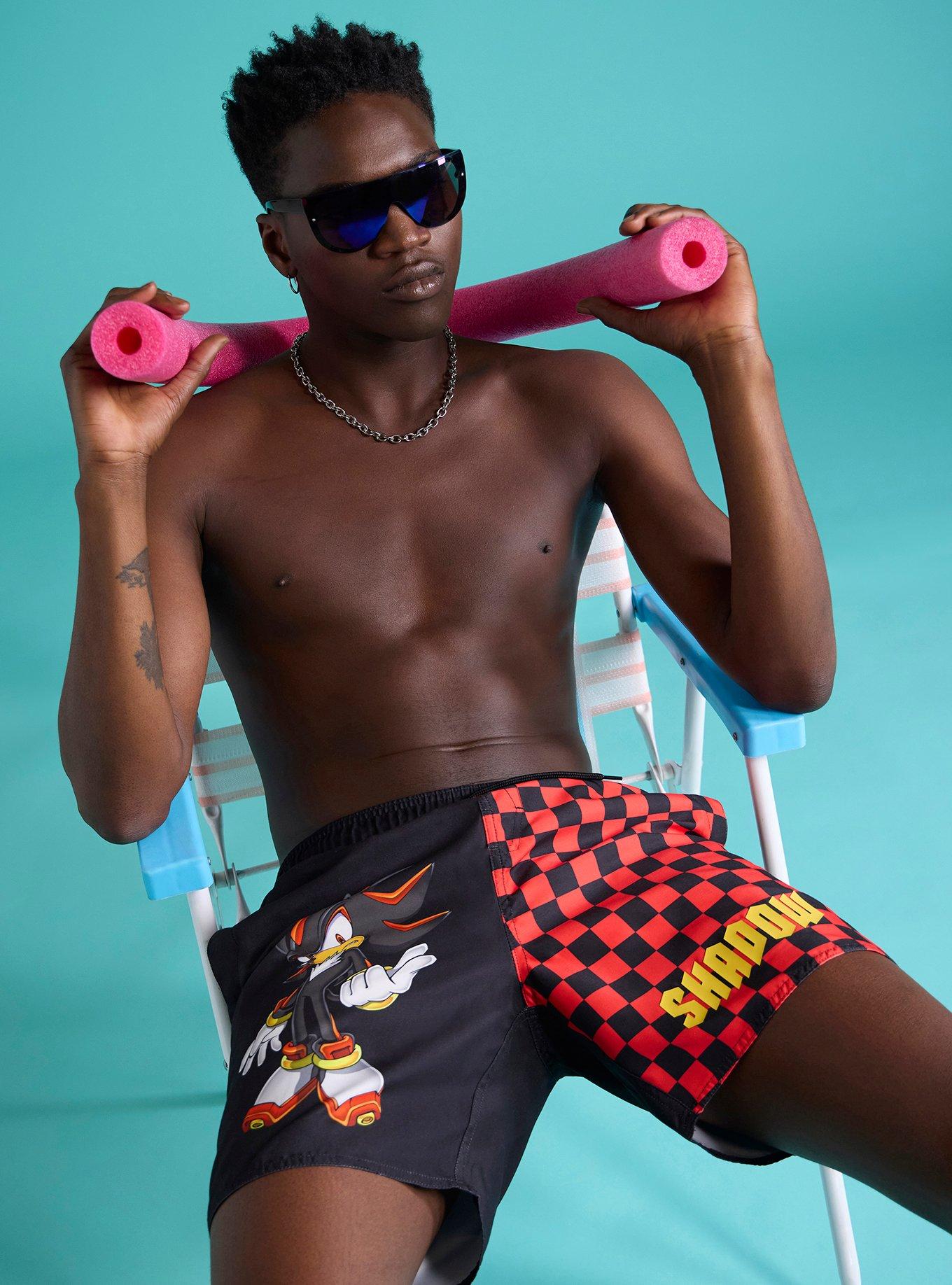 Sonic The Hedgehog Shadow Checker Split Swim Trunks Hot Topic
