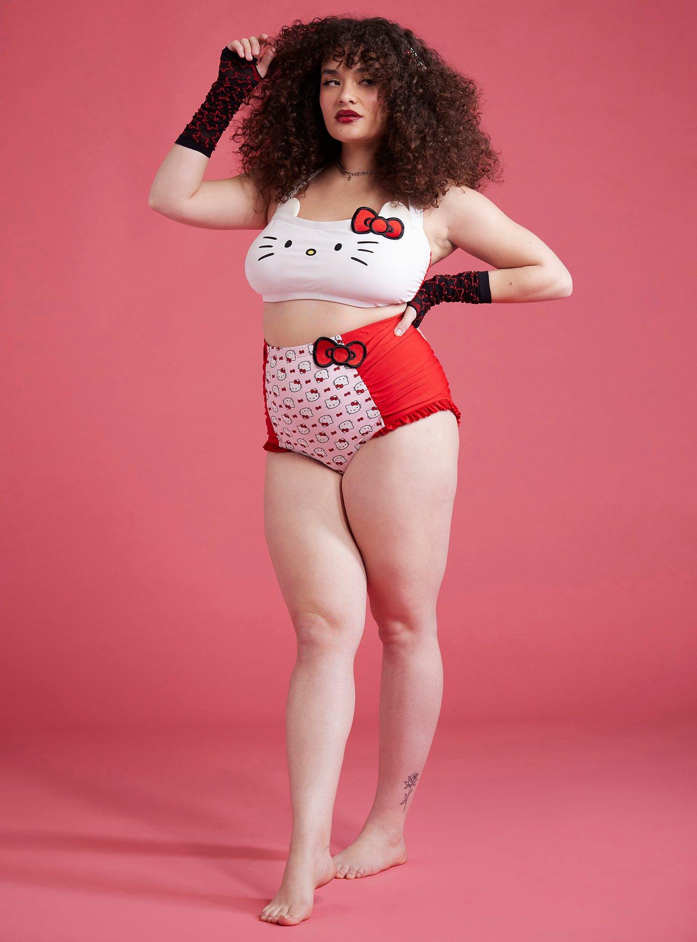 Hello Kitty Face & Bows High-Waisted Swim Bottoms Plus Size, , hi-res