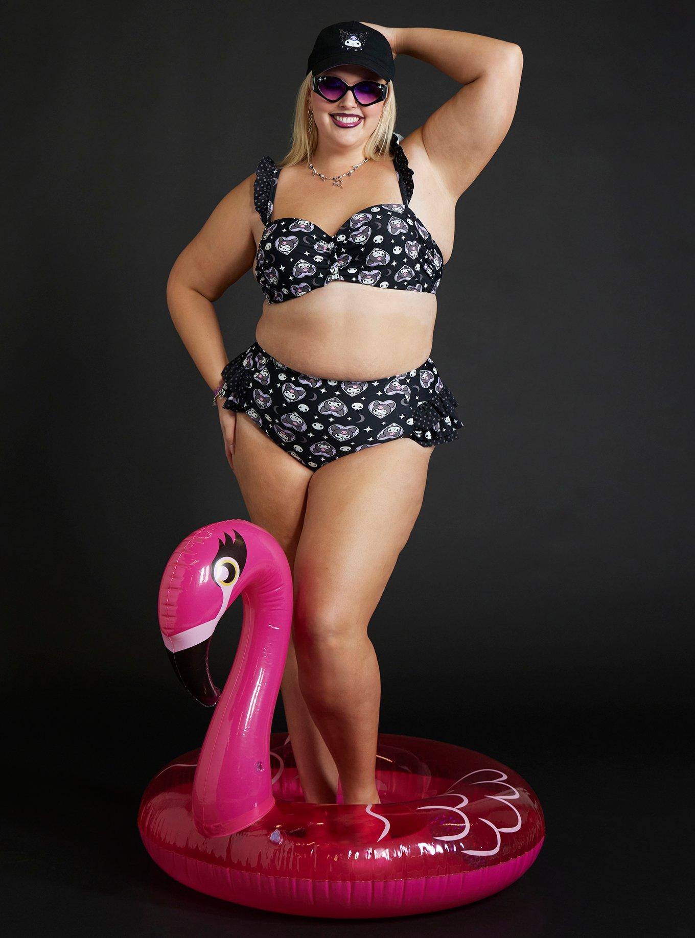 Kuromi Heart Ruffle Skirted Swim Bottoms Plus Size, , hi-res