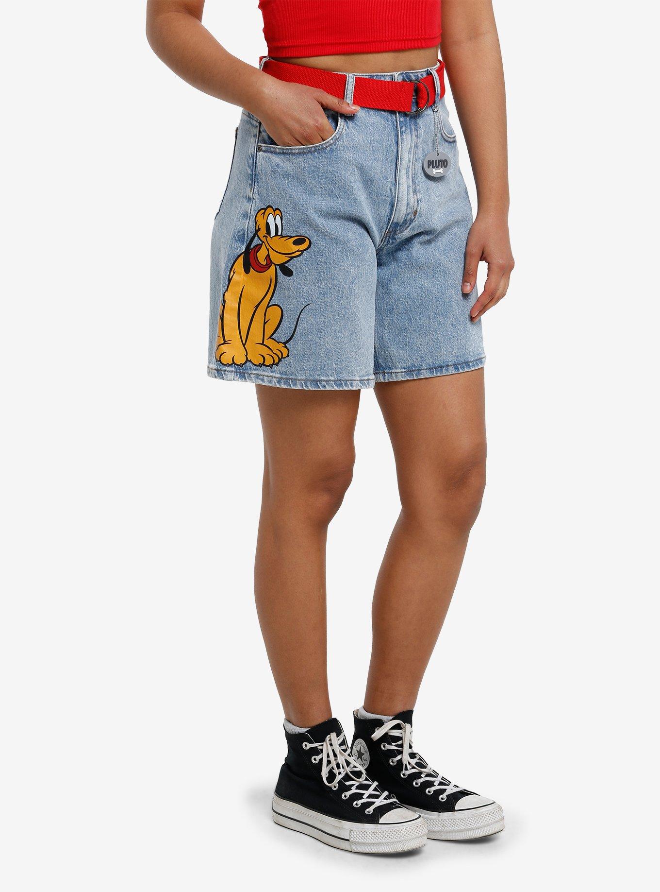 Disney Pluto Key Chain Denim Shorts With Belt