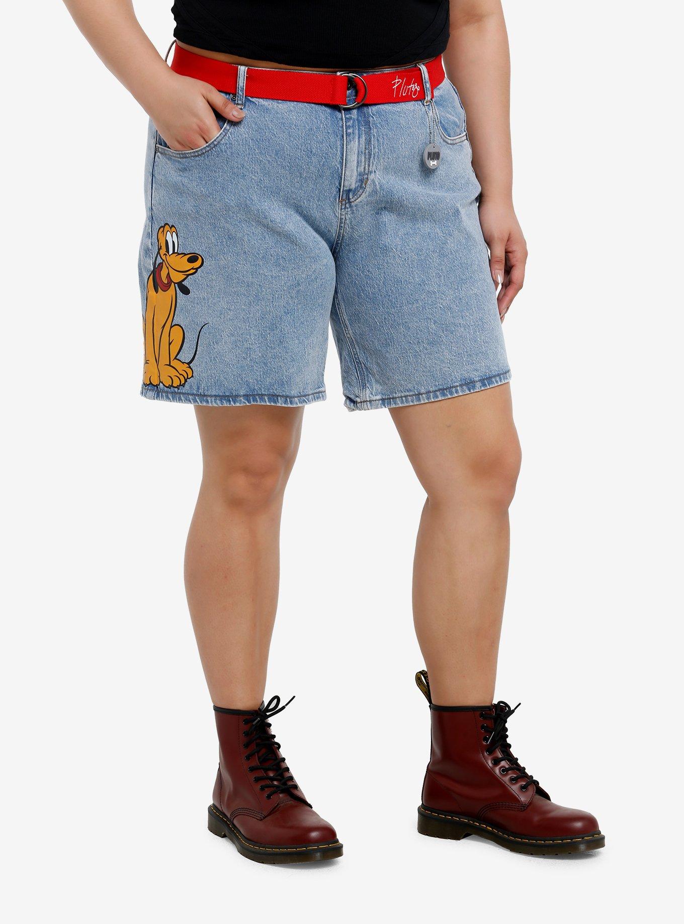 Disney Pluto Key Chain Denim Shorts With Belt Plus Size, , hi-res