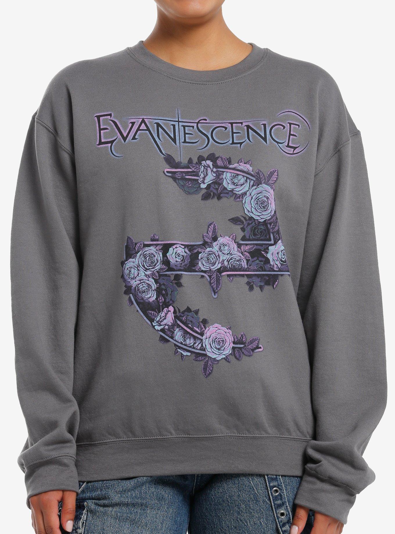 Evanescence Floral Logo Girls Sweatshirt, CHARCOAL  GREY, hi-res