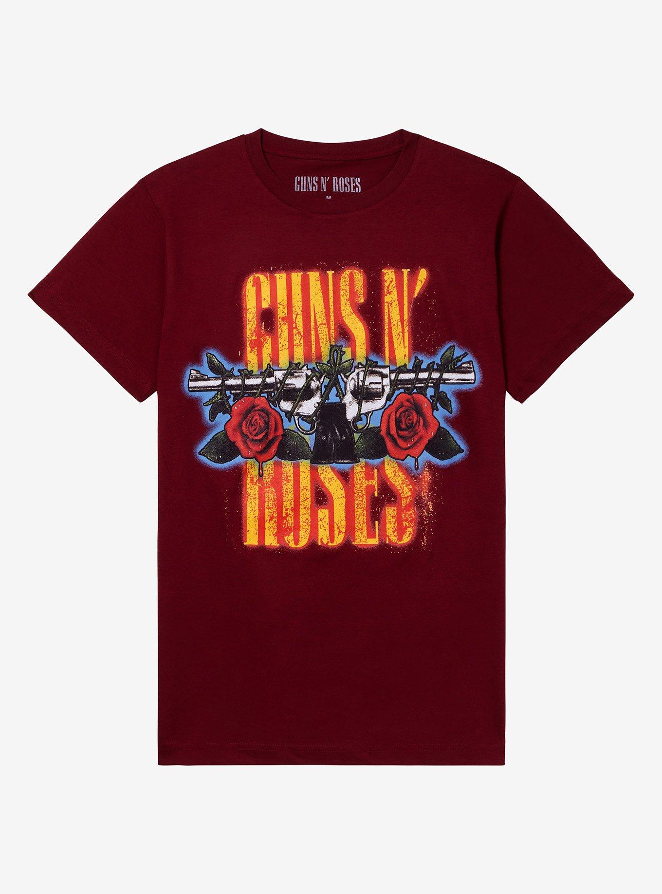 Guns N' Roses Logo Burgundy Boyfriend Fit Girls T-Shirt, , hi-res