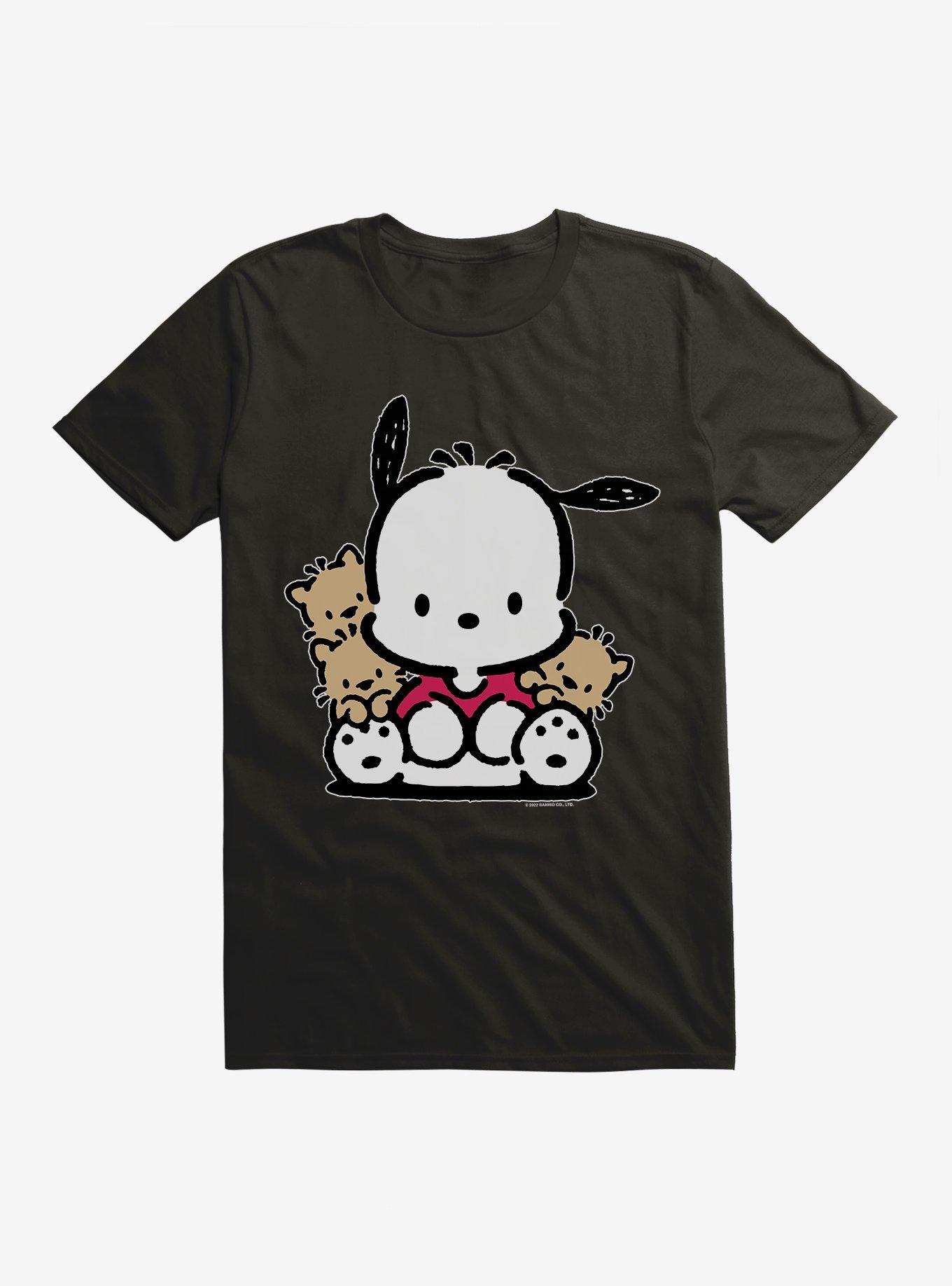 Pochacco Sitting With Friends T-Shirt, BLACK, hi-res