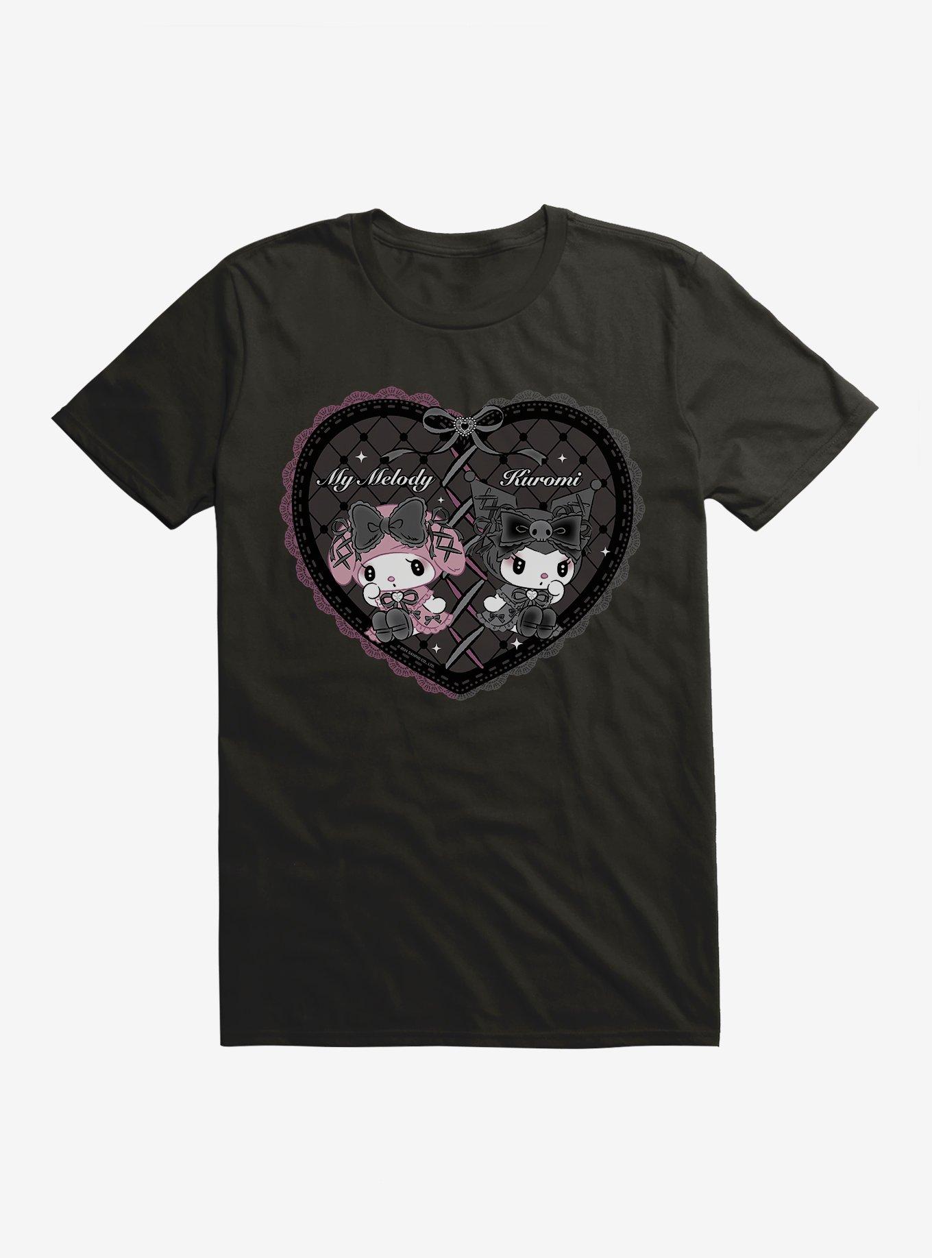 My Melody & Kuromi Black Lacey Heart T-Shirt, , hi-res