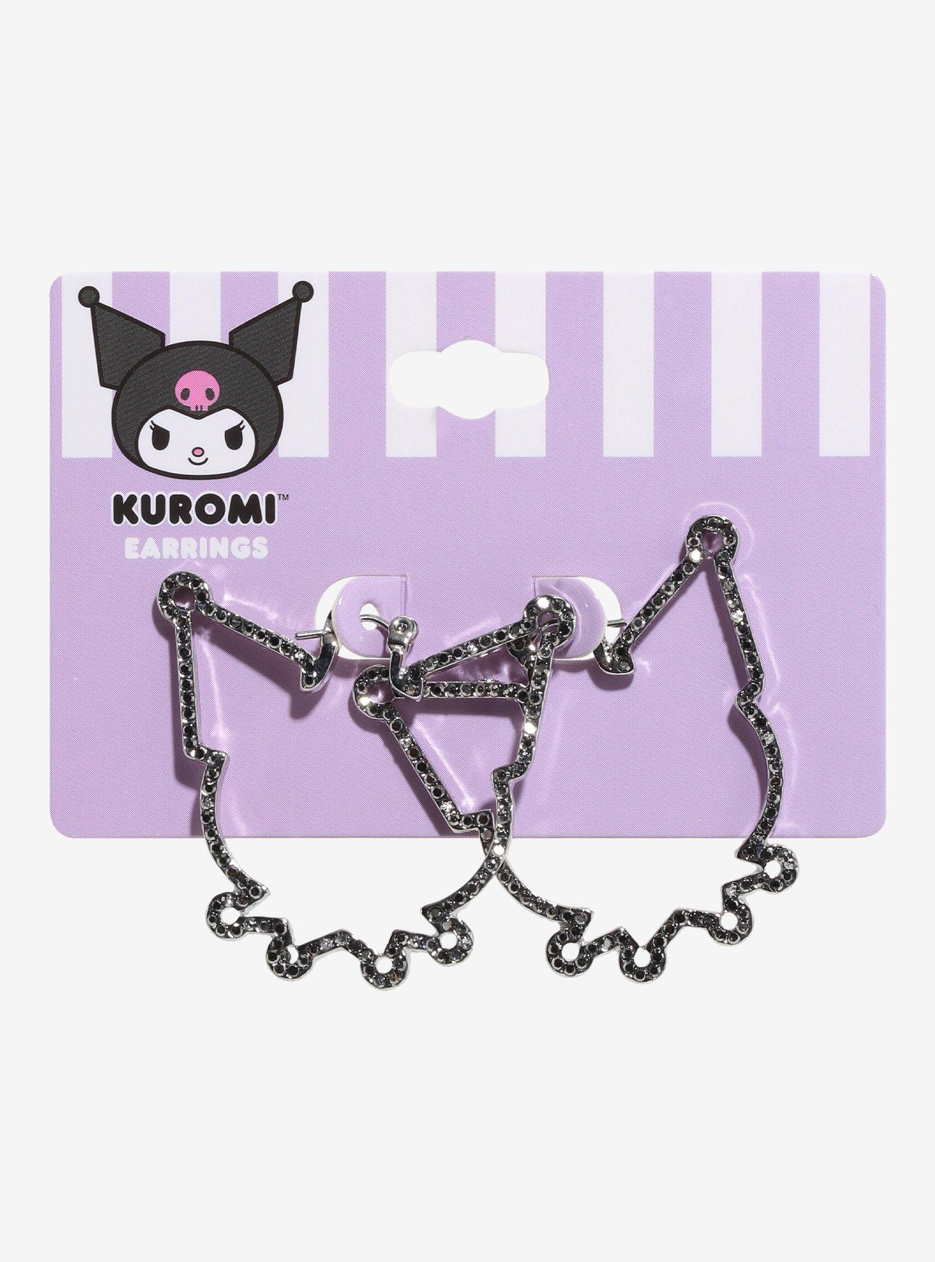 Kuromi Outline Bling Hoop Earrings, , hi-res