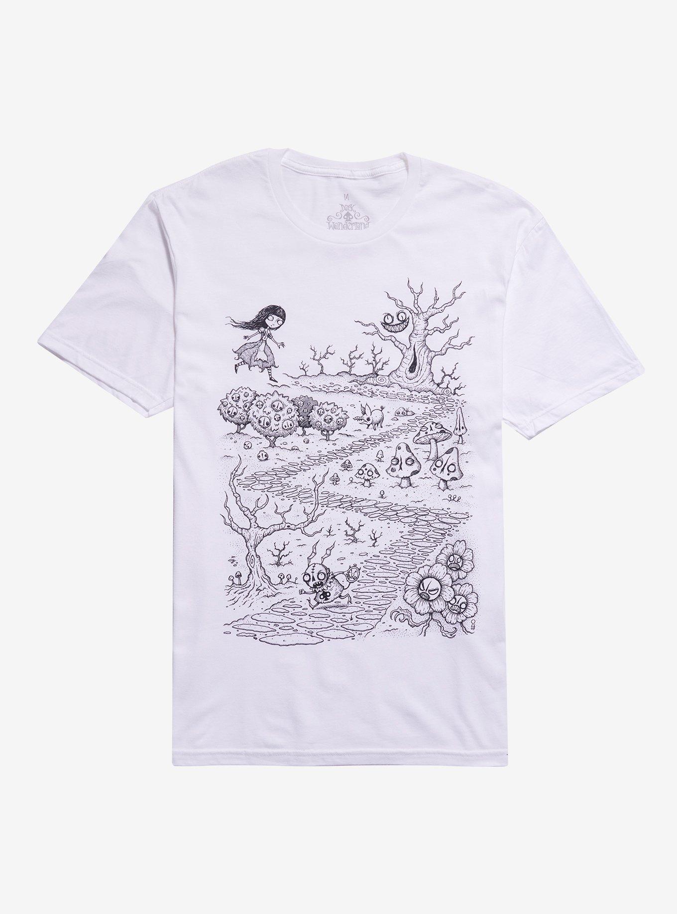Dark Wonderland Alice Chasing Rabbit T-Shirt By Crab Scrambly, BLACK, hi-res