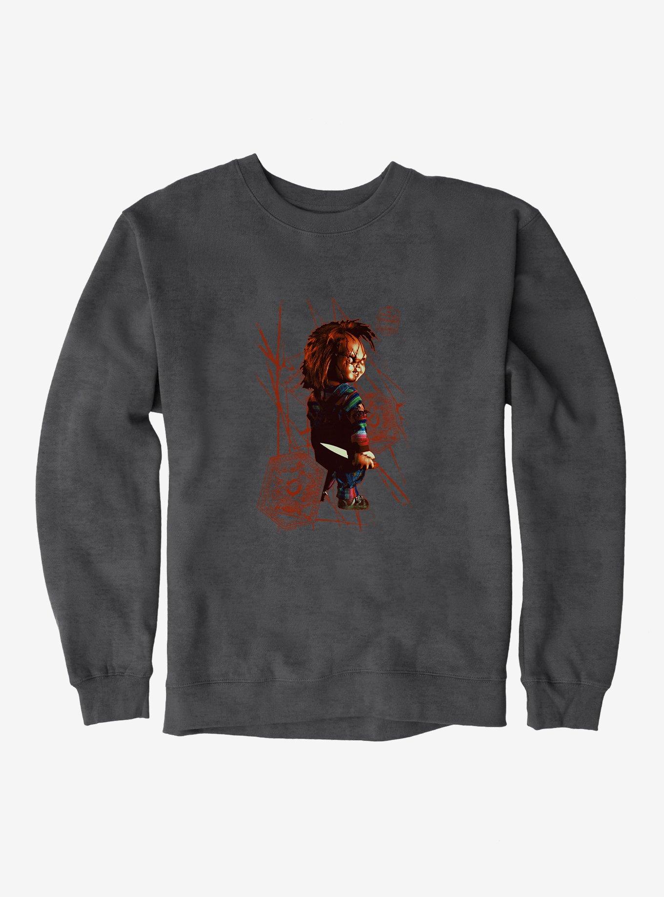 Chucky Holding Knife Sweatshirt, DARK HEATHER, hi-res