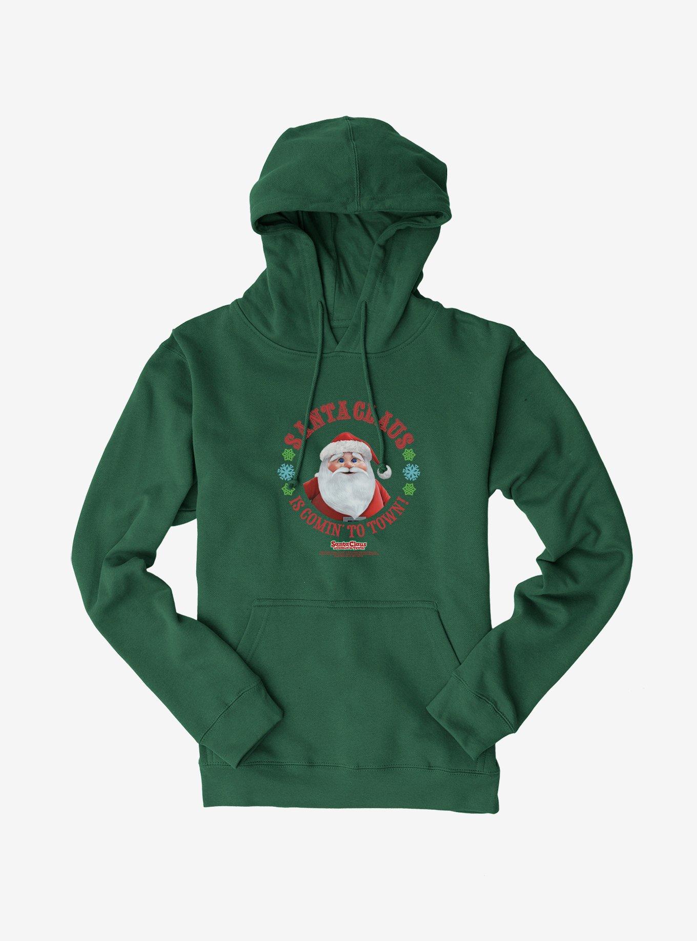 Santa Claus Is Comin' To Town! Santa Claus Hoodie, FOREST GREEN, hi-res view 1