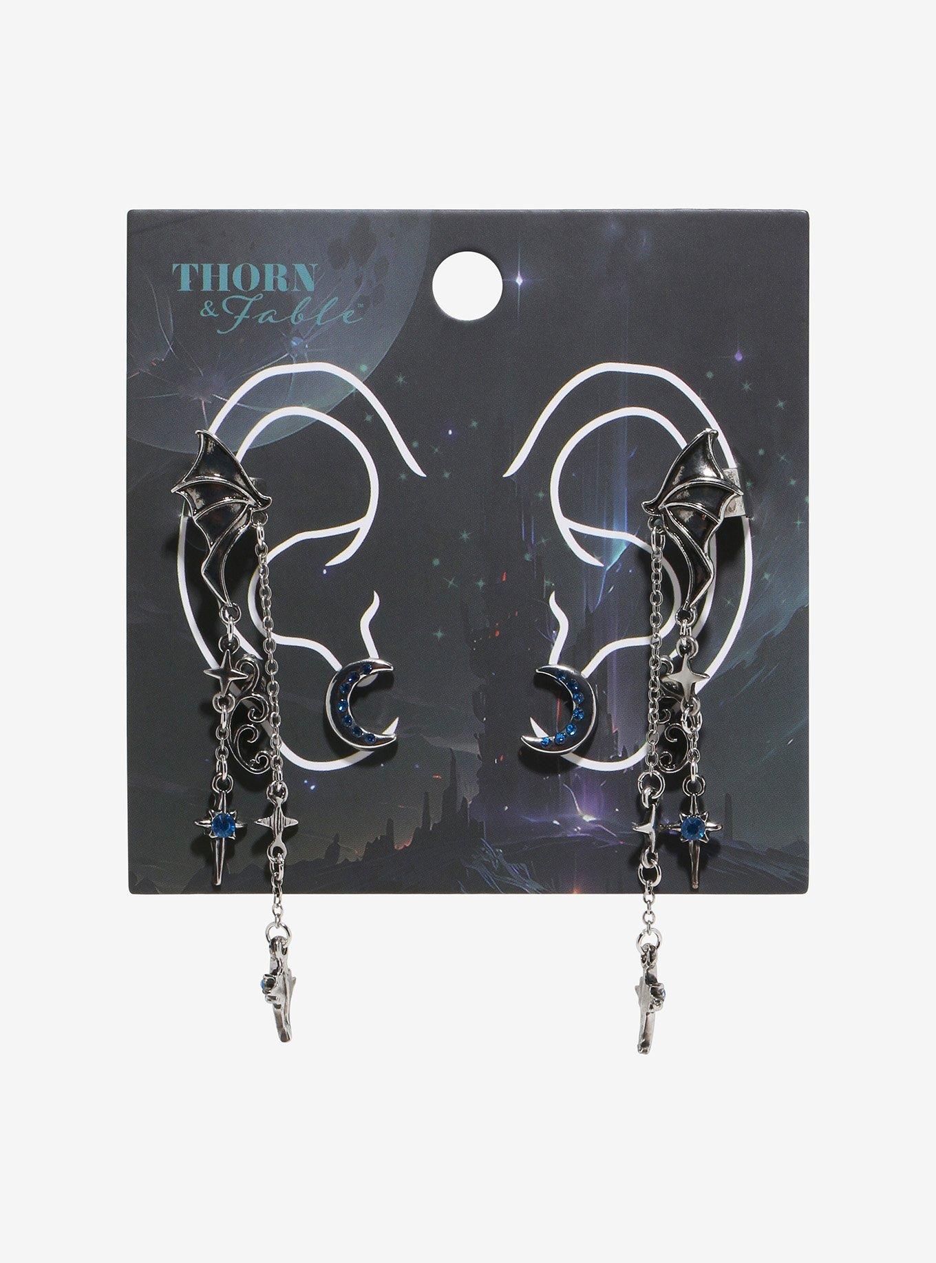Thorn & Fable Bat Wing Cuff Earring Set, , hi-res