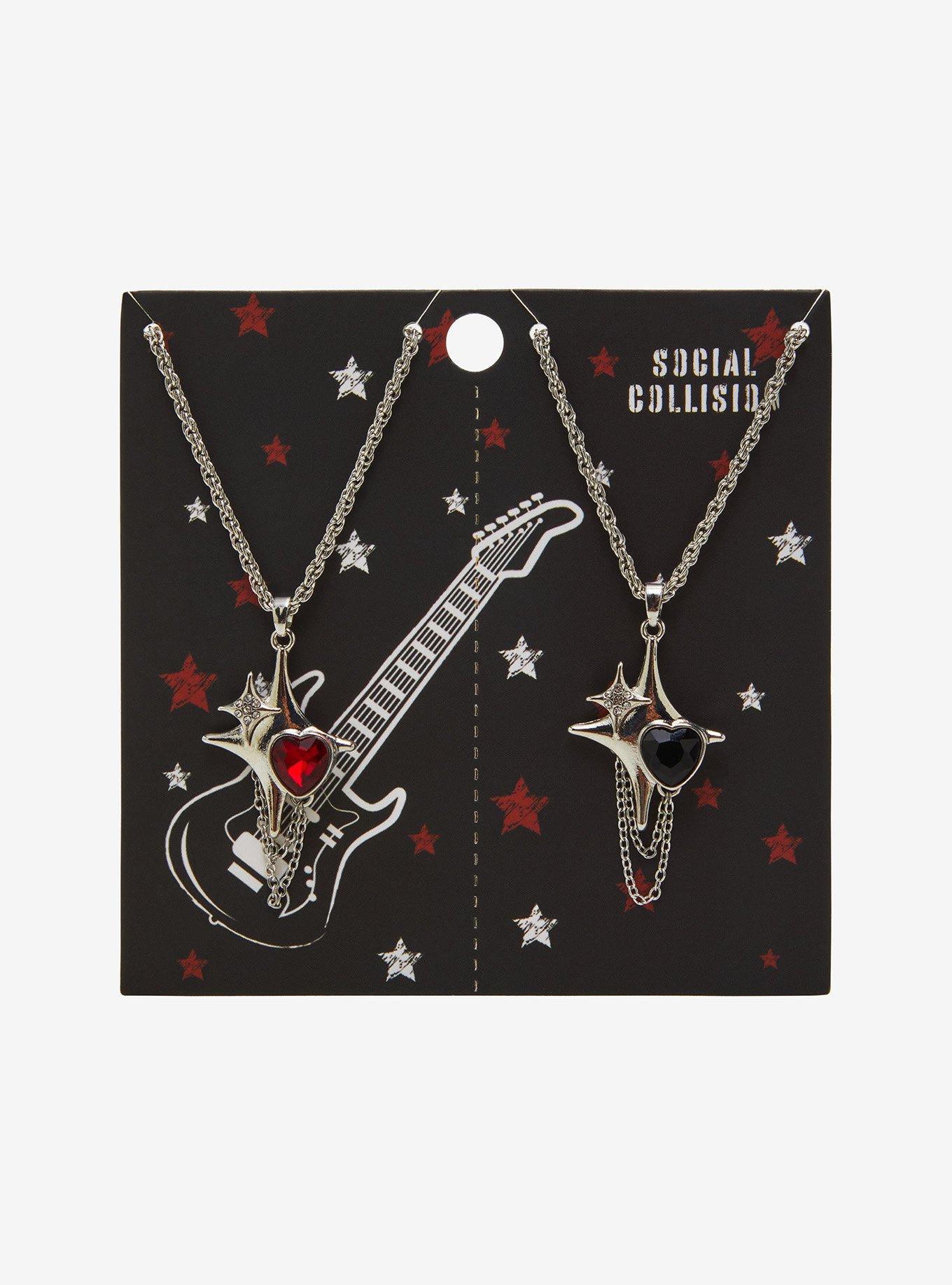 Social Collision Red & Black Heart Star Best Friend Necklace Set, , hi-res