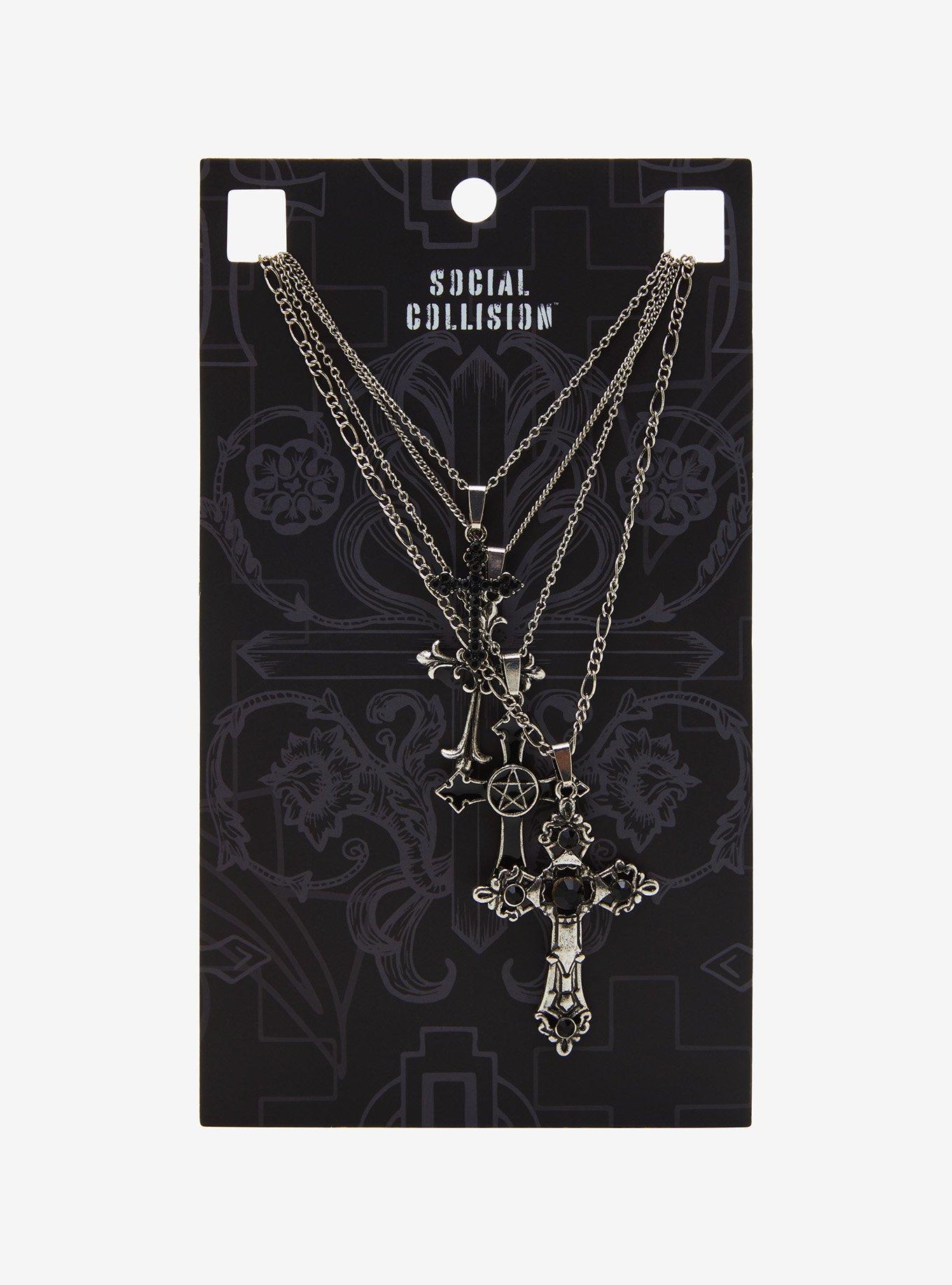 Social Collision Gothic Cross Pendant Necklace Set, , hi-res