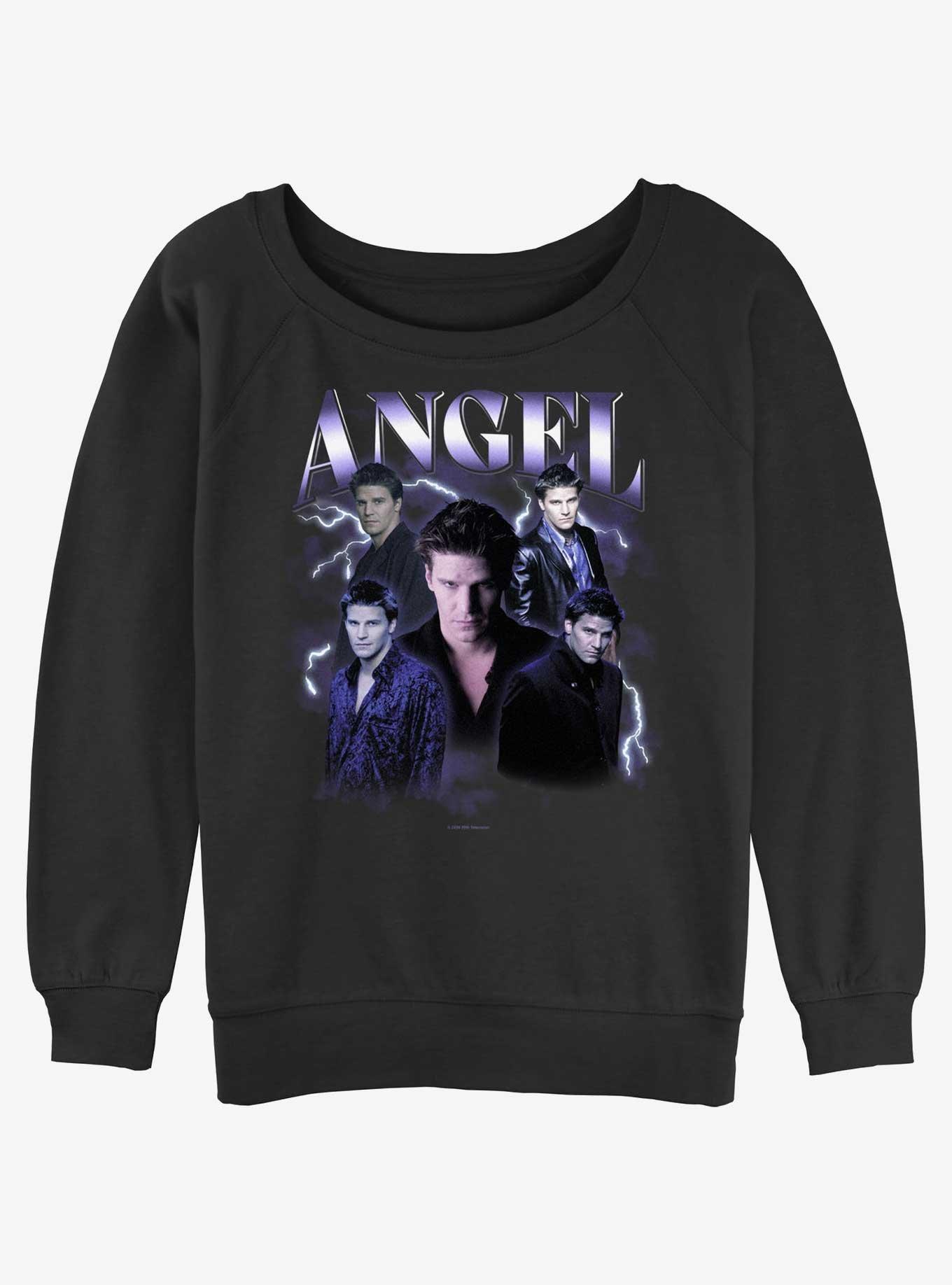 Buffy The Vampire Slayer Angel Retro Montage Girls Slouchy Sweatshirt, BLACK, hi-res