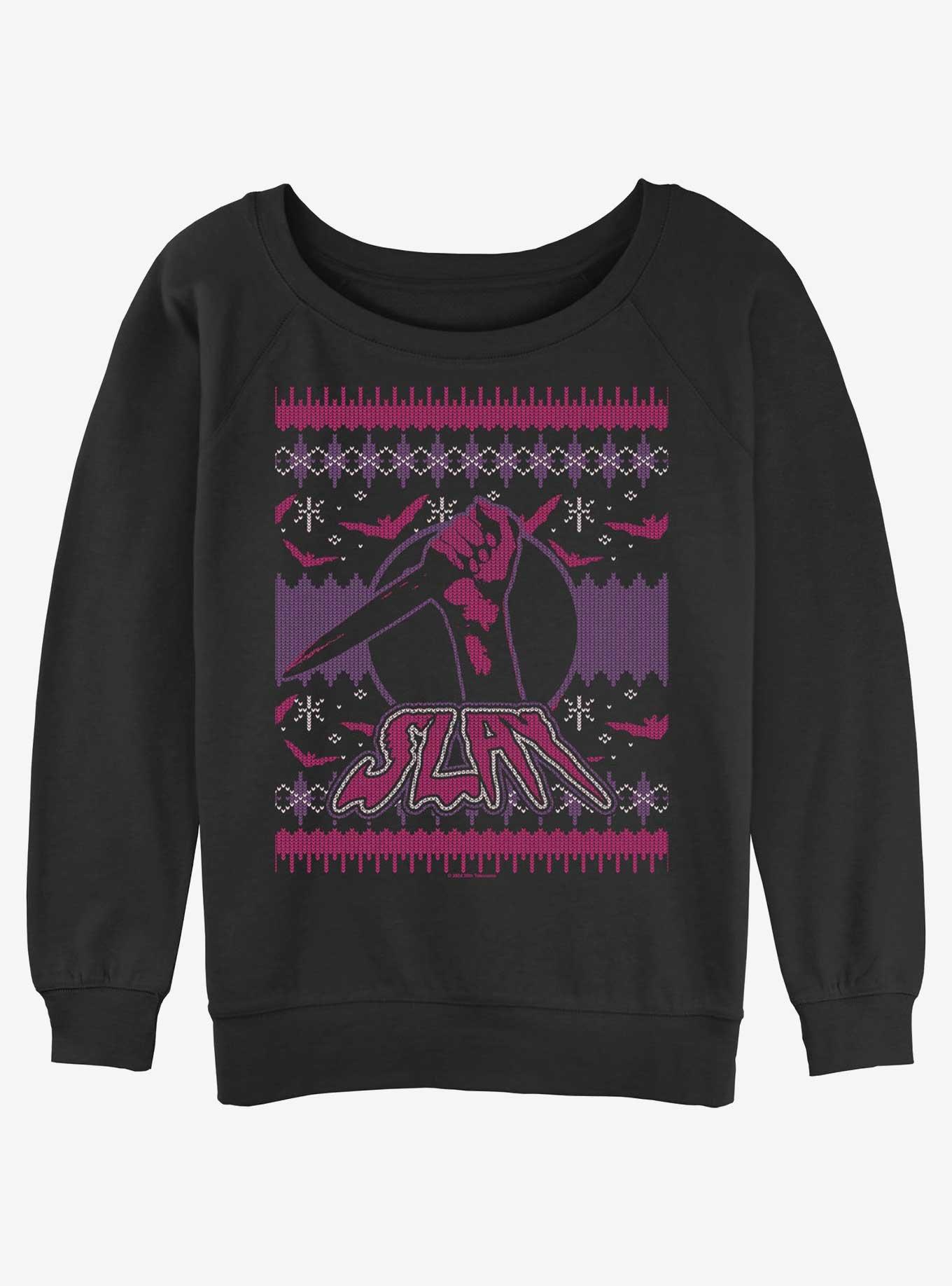 Buffy The Vampire Slayer Slay Ugly Chirstmas Girls Slouchy Sweatshirt, BLACK, hi-res