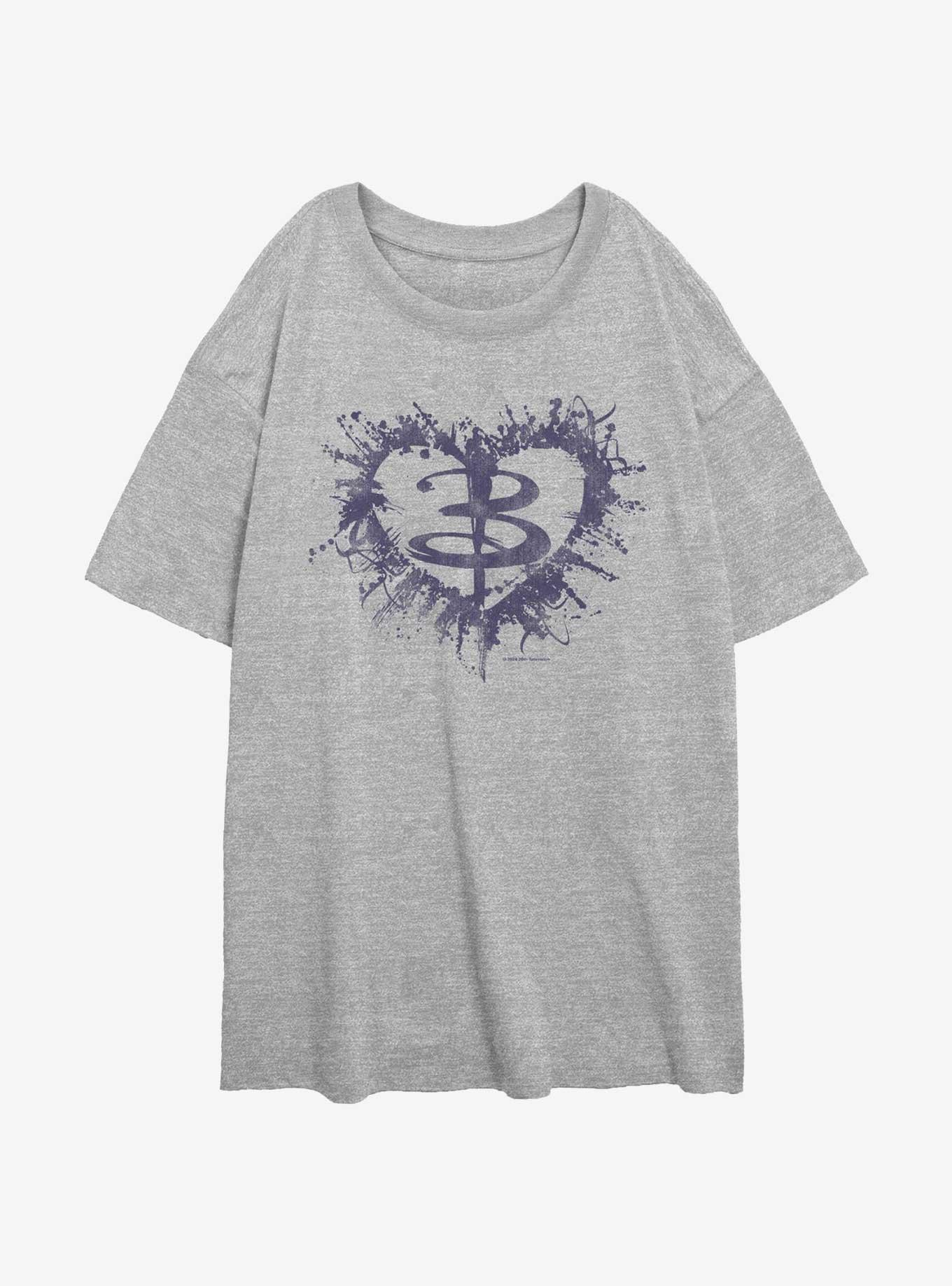 Buffy The Vampire Slayer Heart Logo Girls Oversized T-Shirt, ATH HTR, hi-res