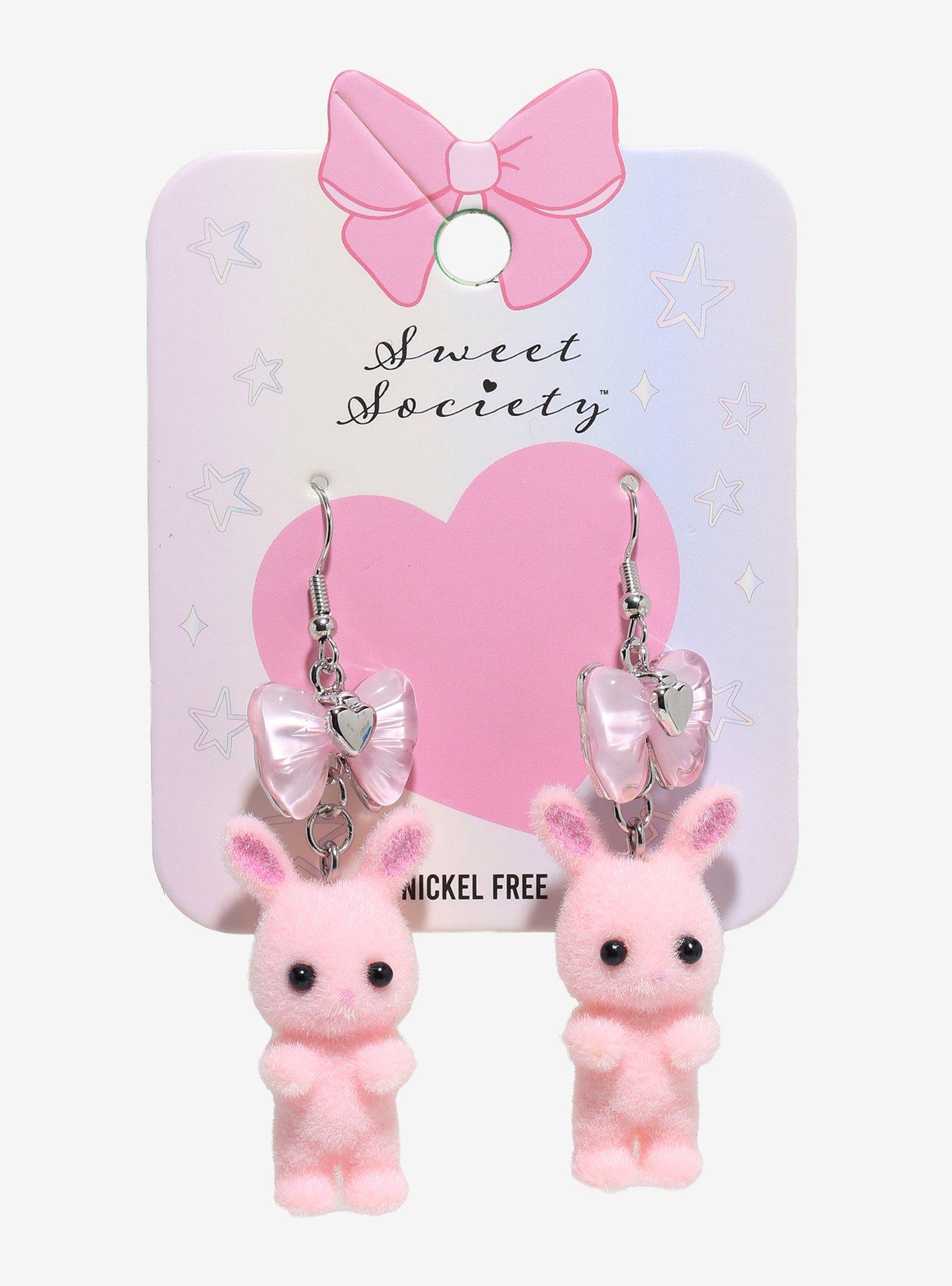 Sweet Society Pink Bunny Bow Drop Earrings, , hi-res