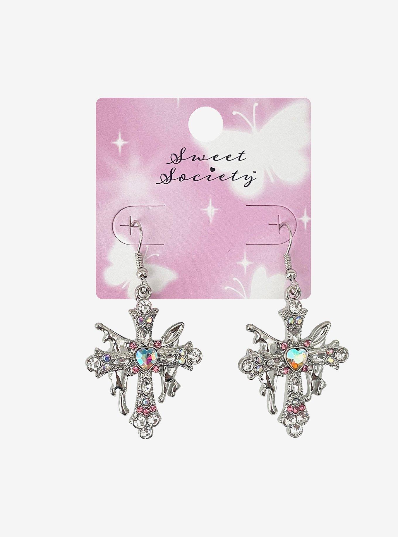 Sweet Society Gem Butterfly Cross Earrings, , hi-res