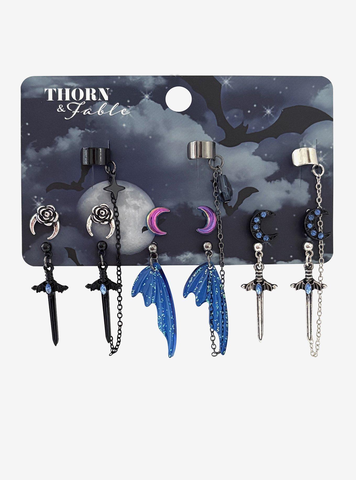 Thorn & Fable Wing & Dagger Stud & Cuff Earring Set, , hi-res
