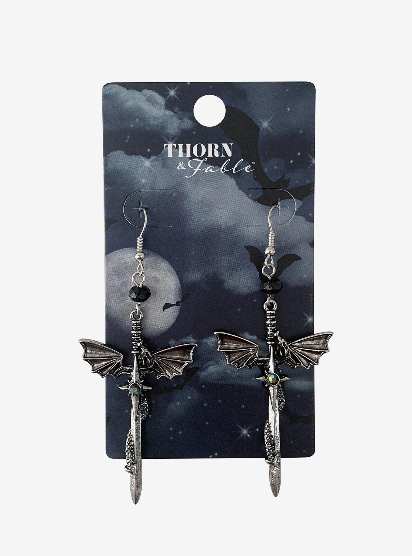 Thorn & Fable Bat Wing Dagger Drop Earrings, , hi-res