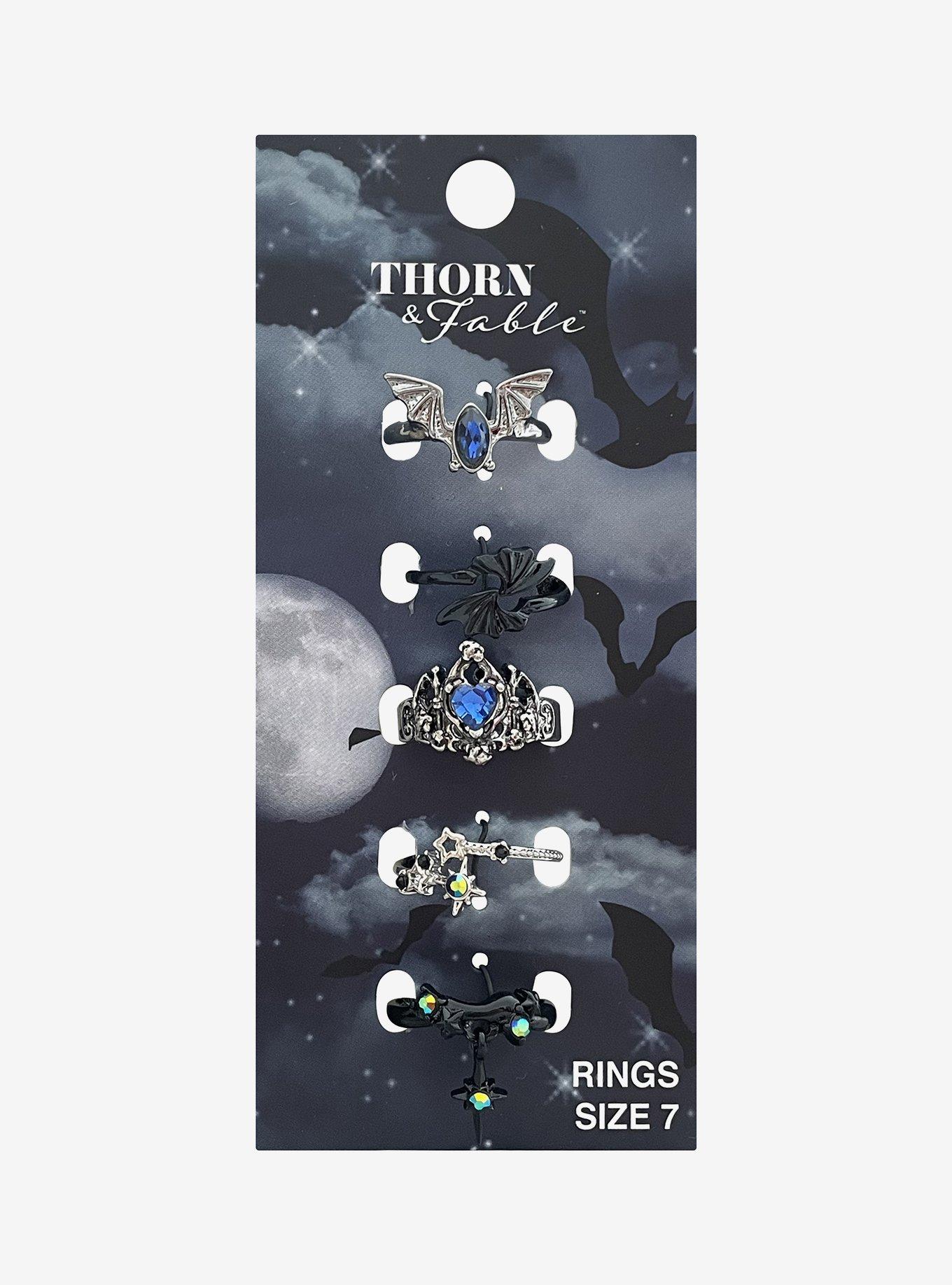 Thorn & Fable Blue Stone Bat Wing Ring Set, , hi-res