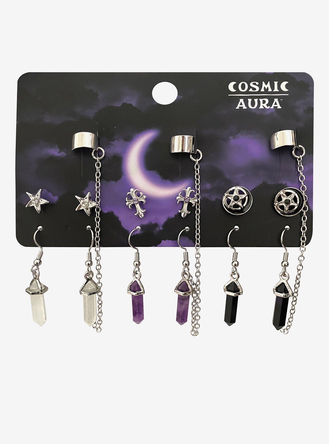 Cosmic Aura Crystal Cuff Earring Set, , hi-res