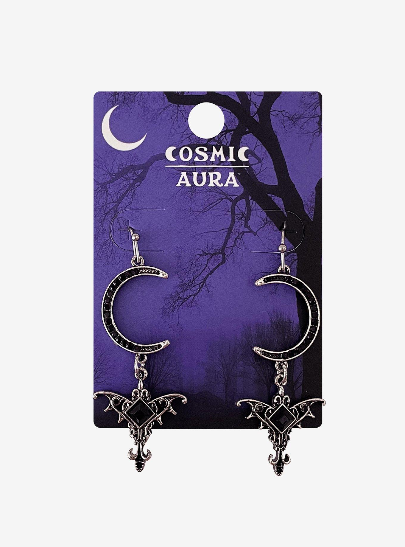 Cosmic Aura Moon Batwing Earrings, , hi-res