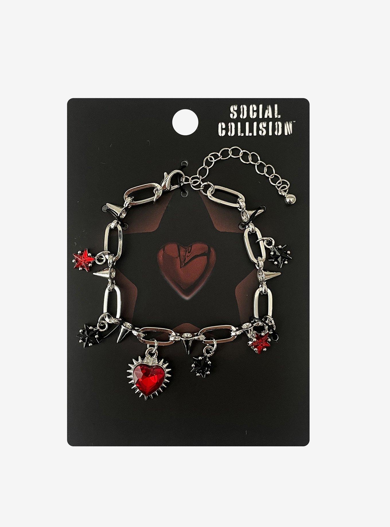 Social Collision Spiky Heart Star Charm Bracelet, , hi-res