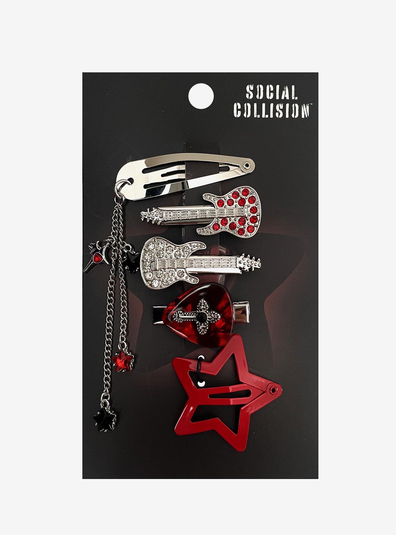 Social Collision Guitar & Star Hair Clip Set, , hi-res