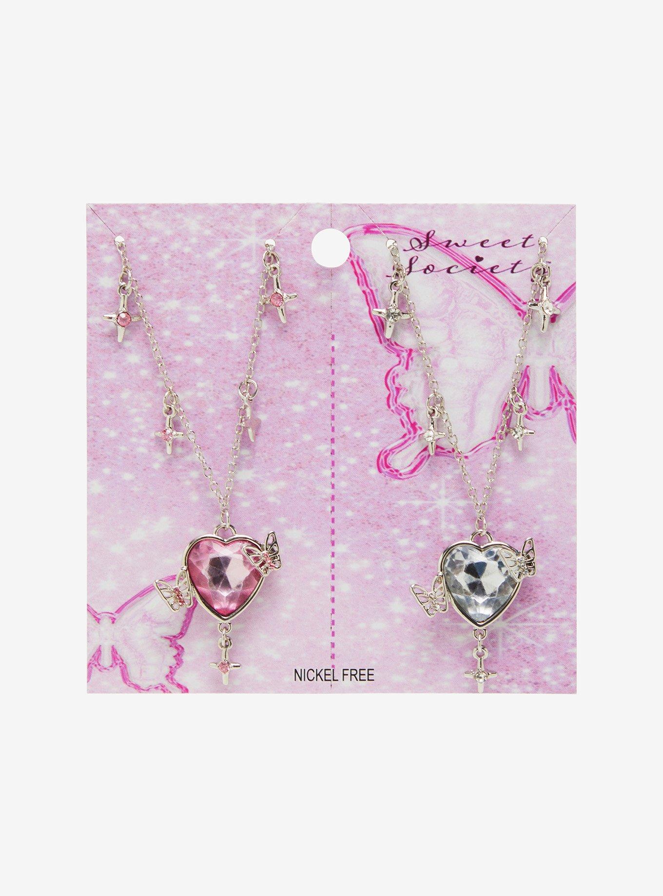 Sweet Society Heart Gem Butterfly Best Friend Necklace Set, , hi-res