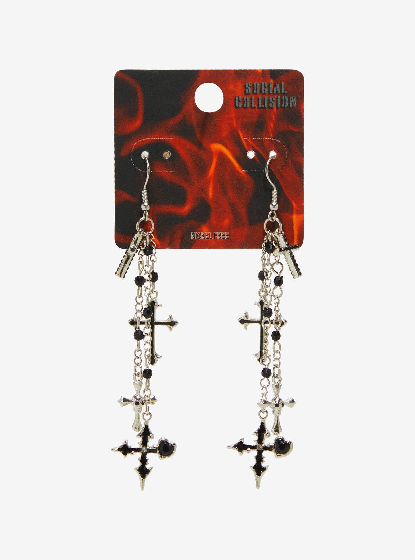 Social Collision Cross Drop Earrings, , hi-res