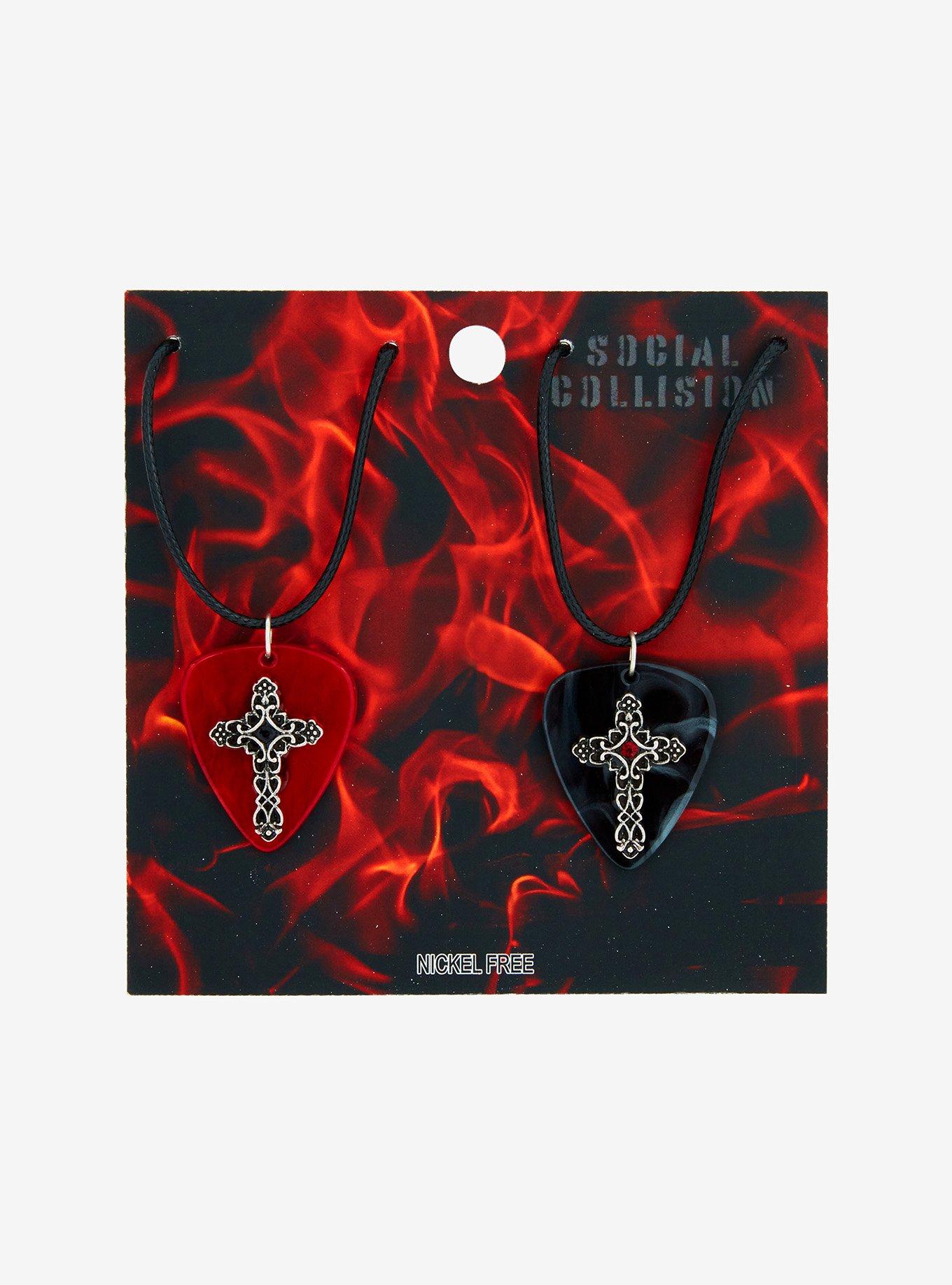 Social Collision Cross Guitar Pick Best Friend Cord Necklace Set, , hi-res