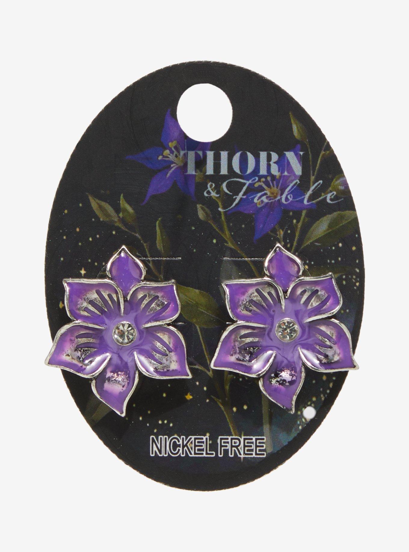 Thorn & Fable Purple Flower Stud Earrings, , hi-res