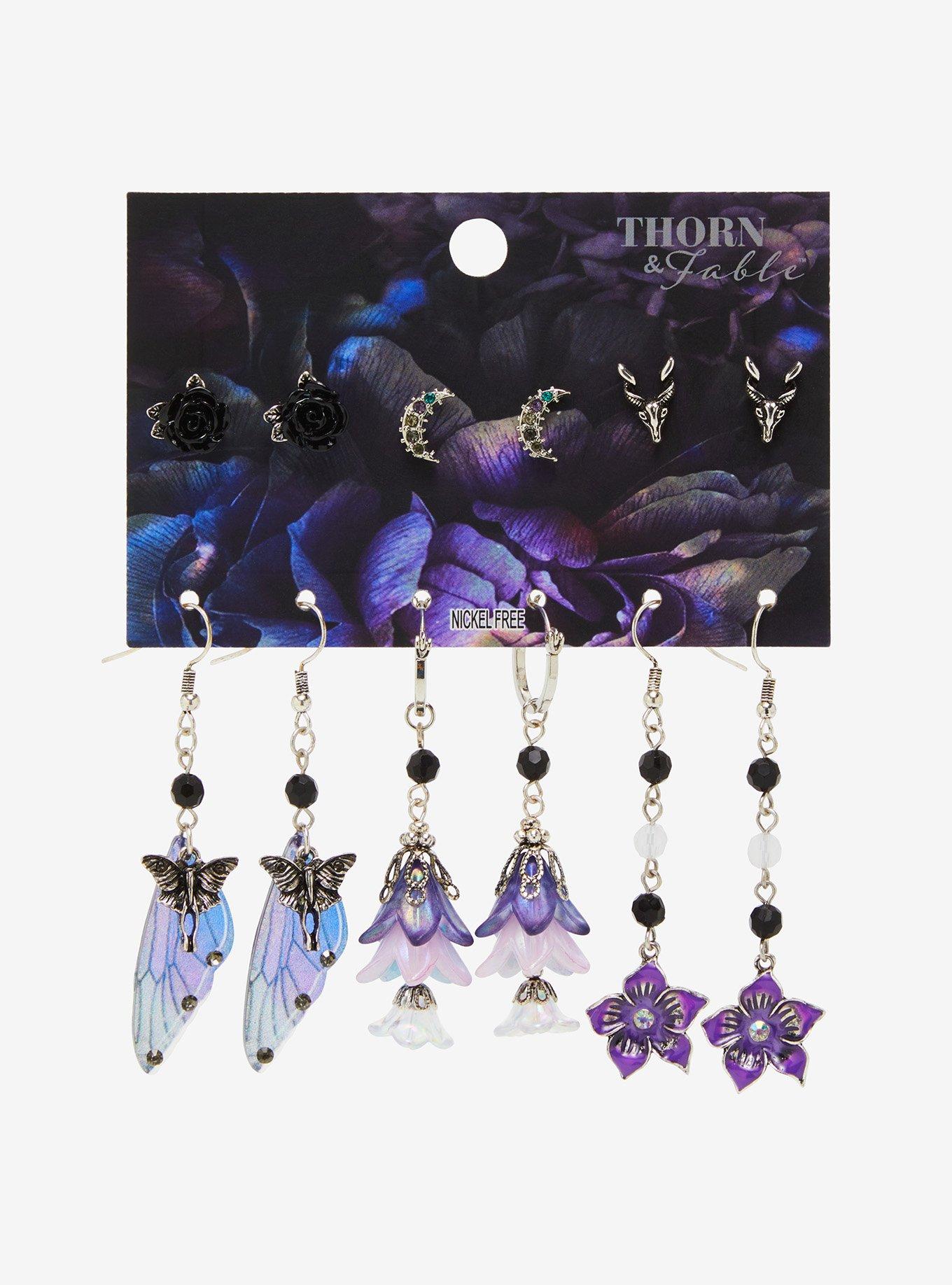 Thorn & Fable Dark Forest Wing Floral Earring Set | Hot Topic
