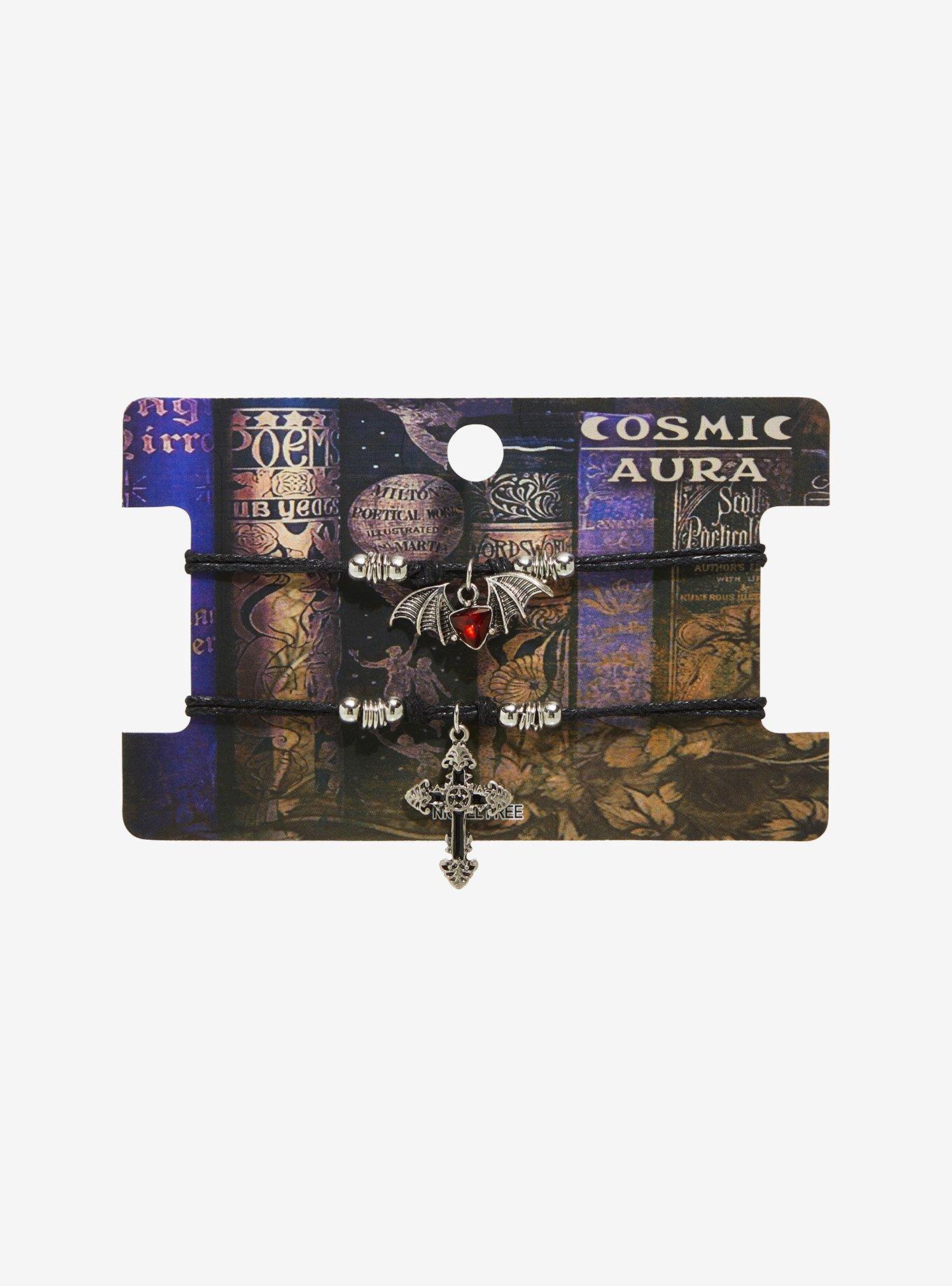 Cosmic Aura Gothic Cross Batwing Best Friend Cord Bracelet Set, , hi-res