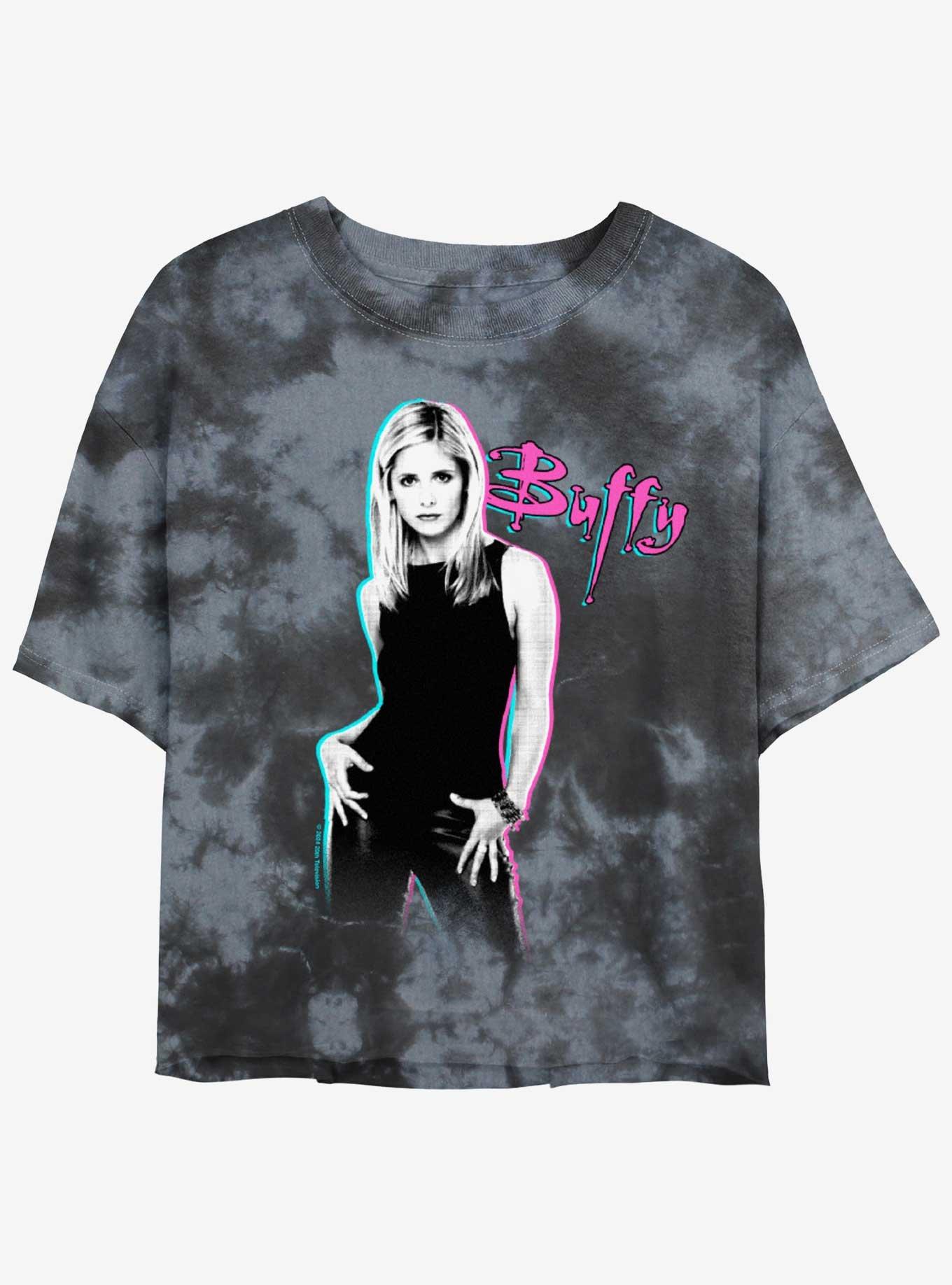 Buffy The Vampire Slayer Retro Girls Tie-Dye Crop T-Shirt, BLKCHAR, hi-res