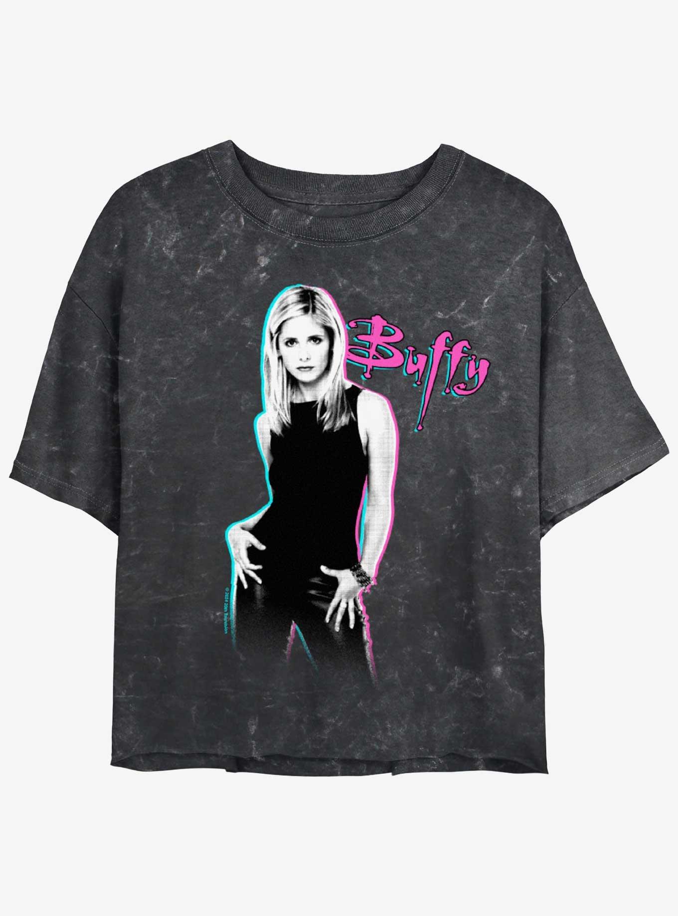 Buffy The Vampire Slayer Retro Girls Mineral Wash Crop T-Shirt, , hi-res