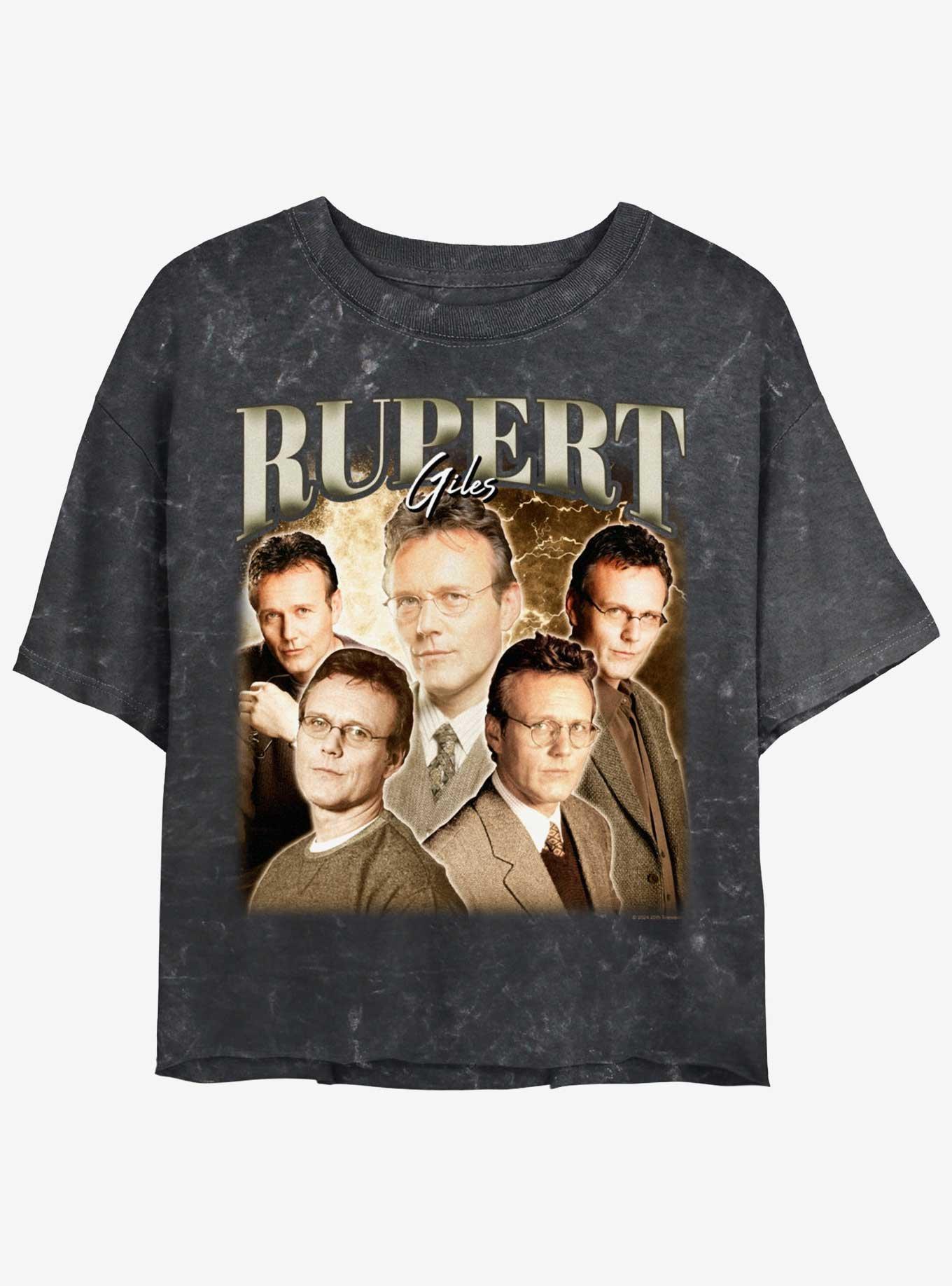 Buffy The Vampire Slayer Rupert Giles Retro Girls Mineral Wash Crop T-Shirt, BLACK, hi-res