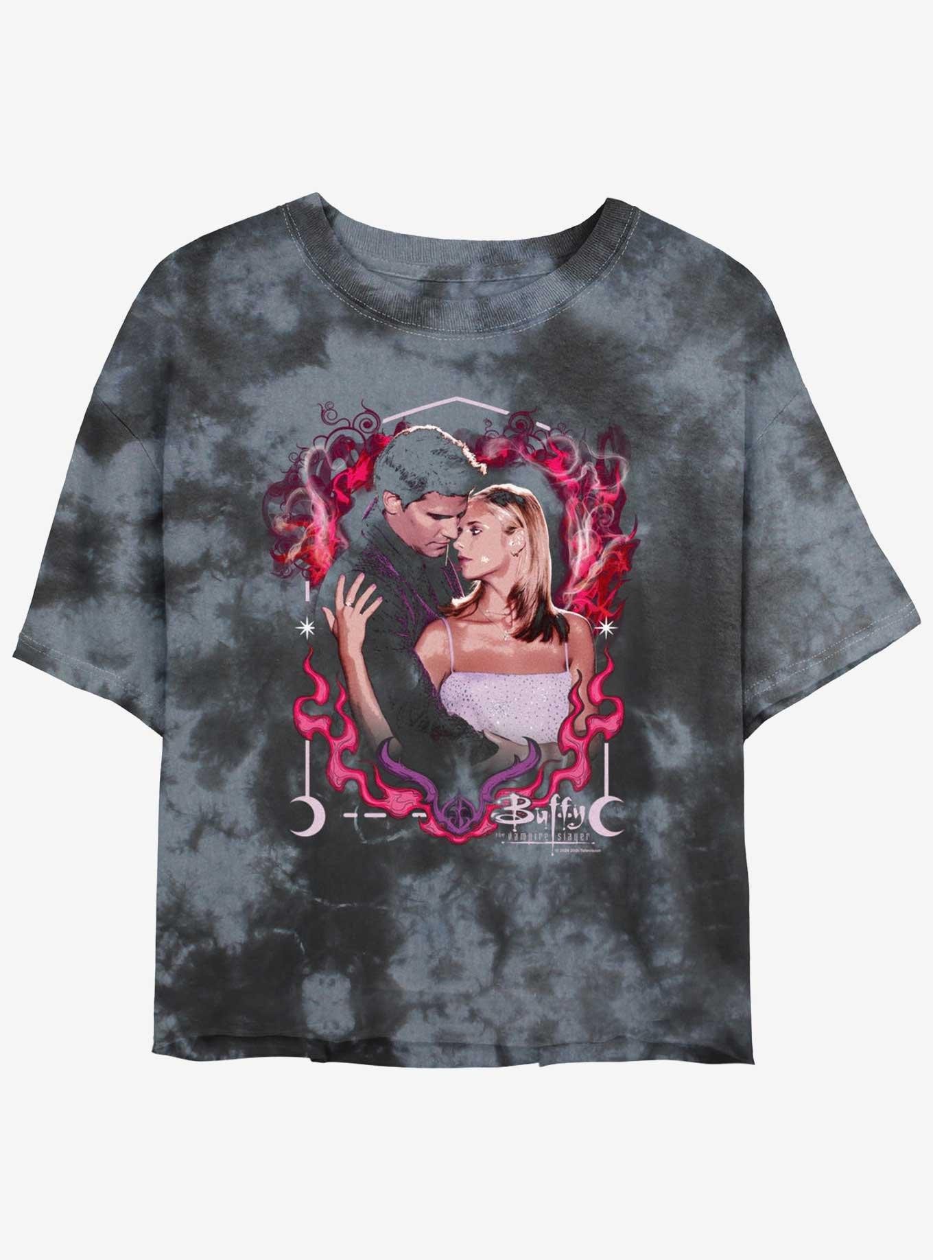Buffy The Vampire Slayer Date Bite Girls Tie-Dye Crop T-Shirt, BLKCHAR, hi-res