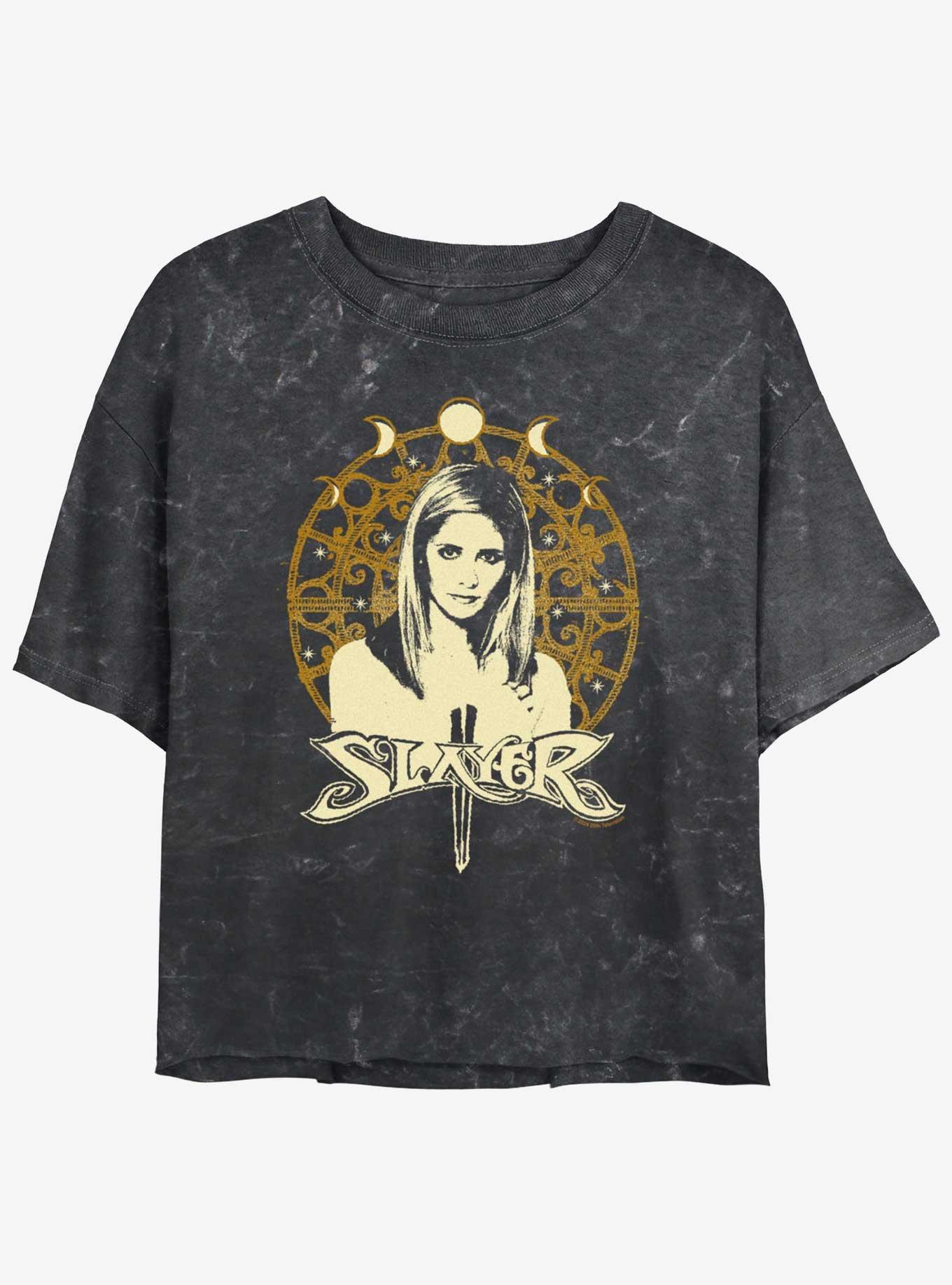 Buffy The Vampire Slayer Celestial Slayer Girls Mineral Wash Crop T-Shirt, BLACK, hi-res