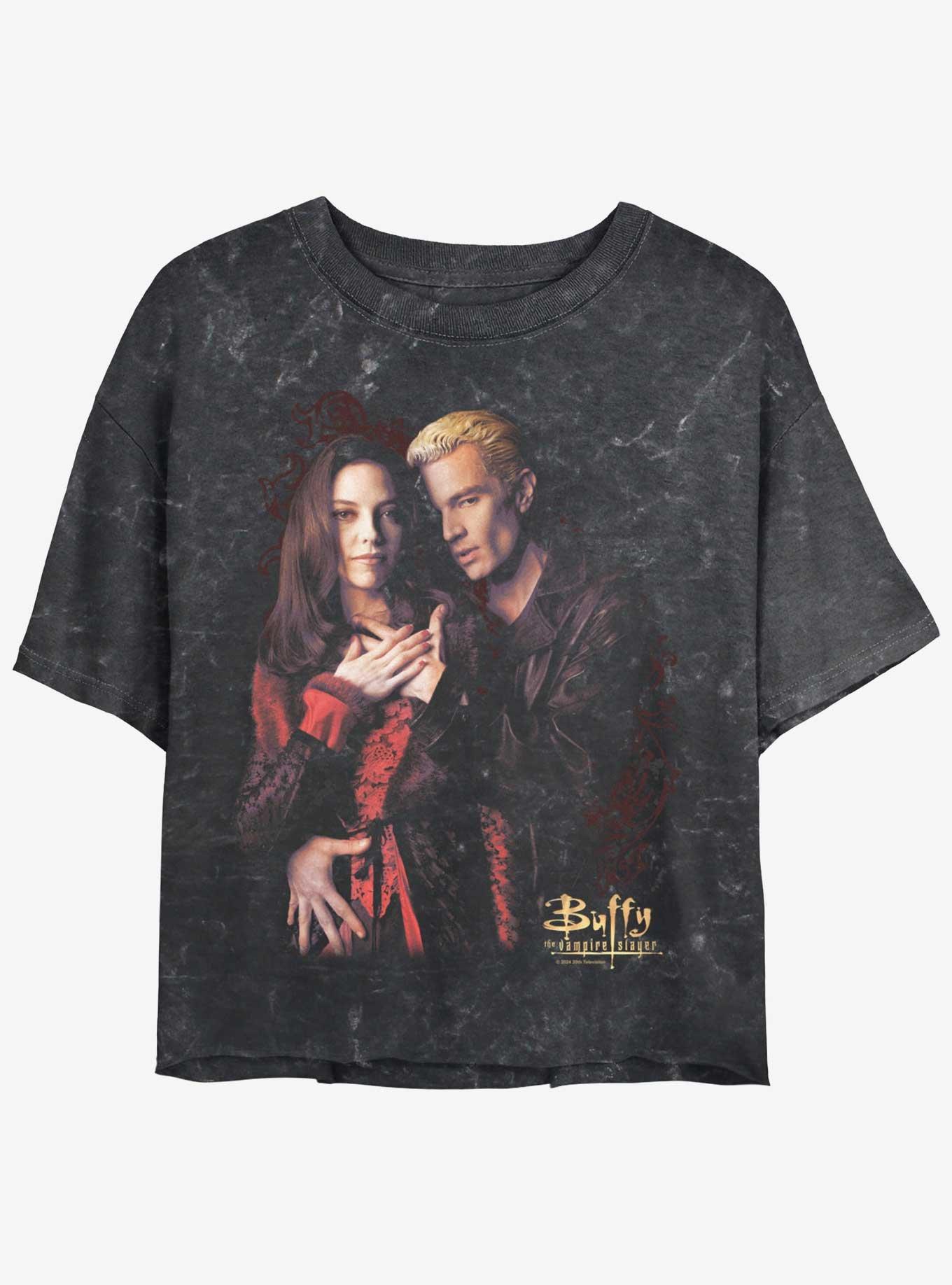 Buffy The Vampire Slayer Blood Love Girls Mineral Wash Crop T-Shirt, BLACK, hi-res