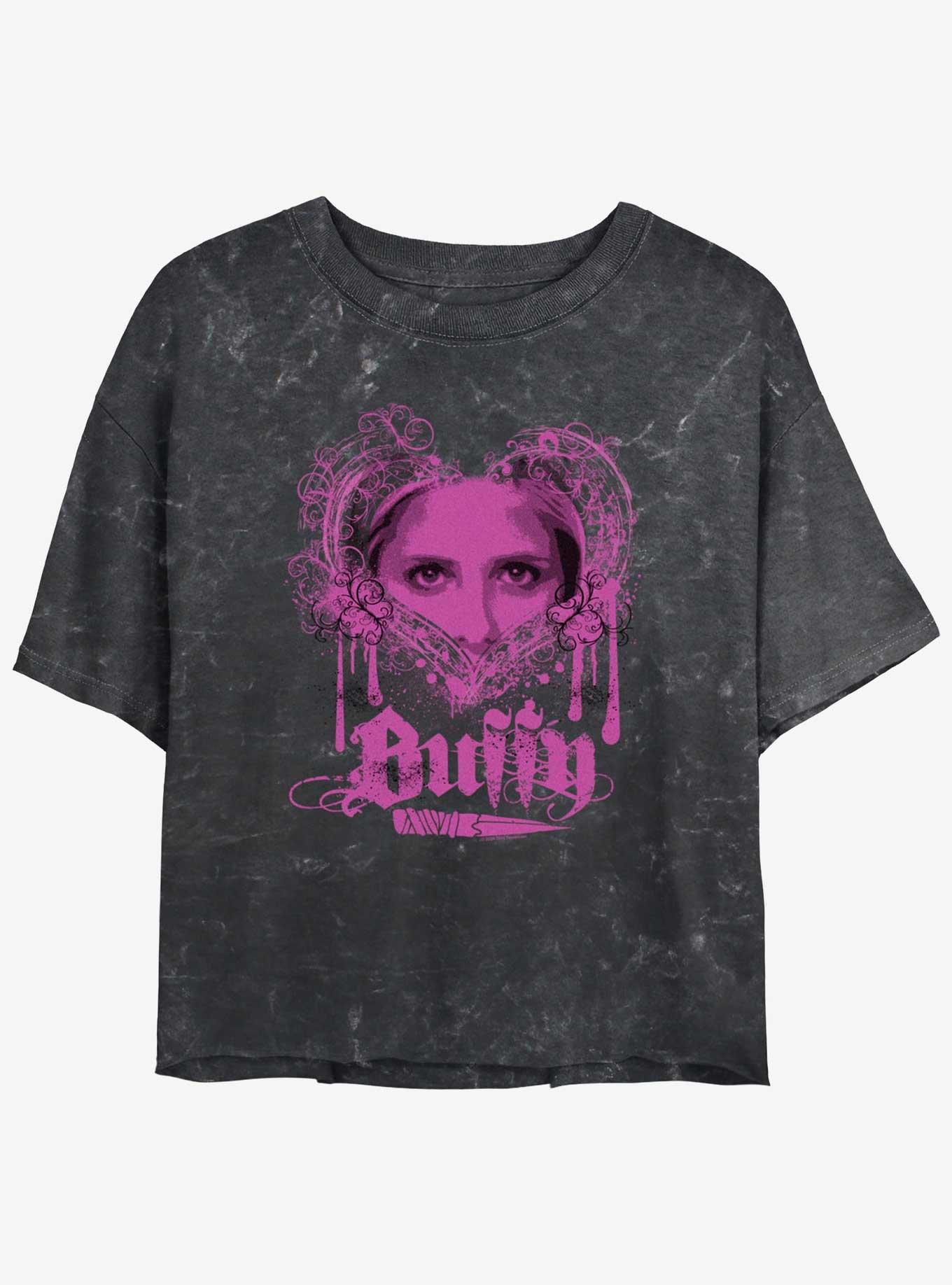 Buffy The Vampire Slayer Buffy Eyes Girls Mineral Wash Crop T-Shirt, BLACK, hi-res