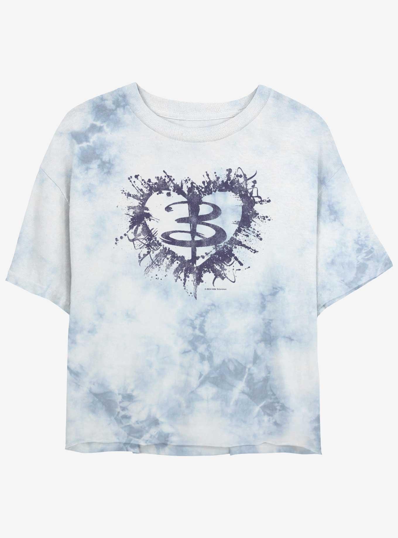 Buffy The Vampire Slayer Heart Logo Girls Tie-Dye Crop T-Shirt, WHITEBLUE, hi-res