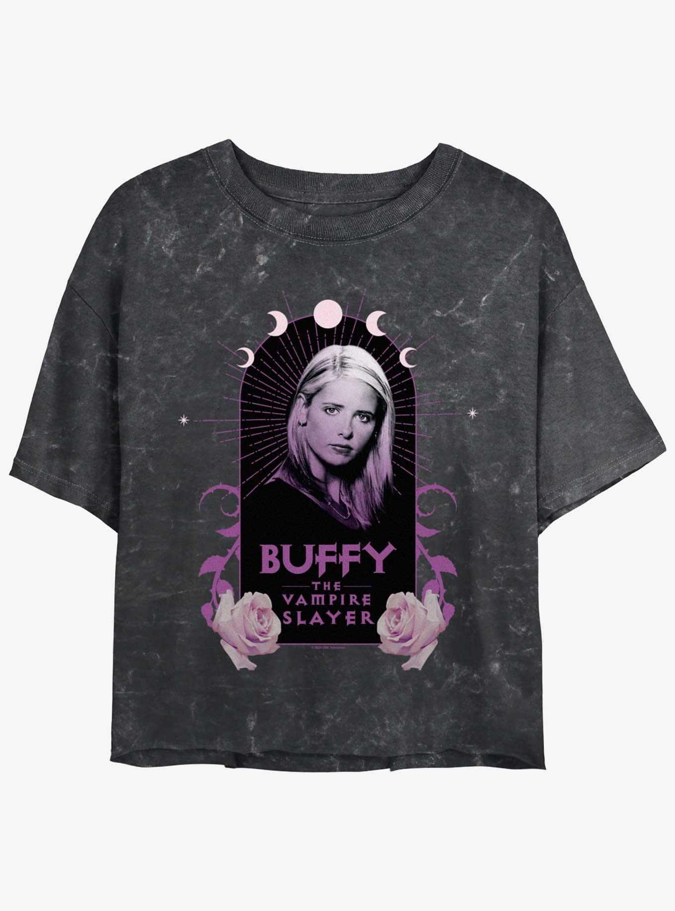 Buffy The Vampire Slayer Boho Buffy Girls Mineral Wash Crop T-Shirt, BLACK, hi-res