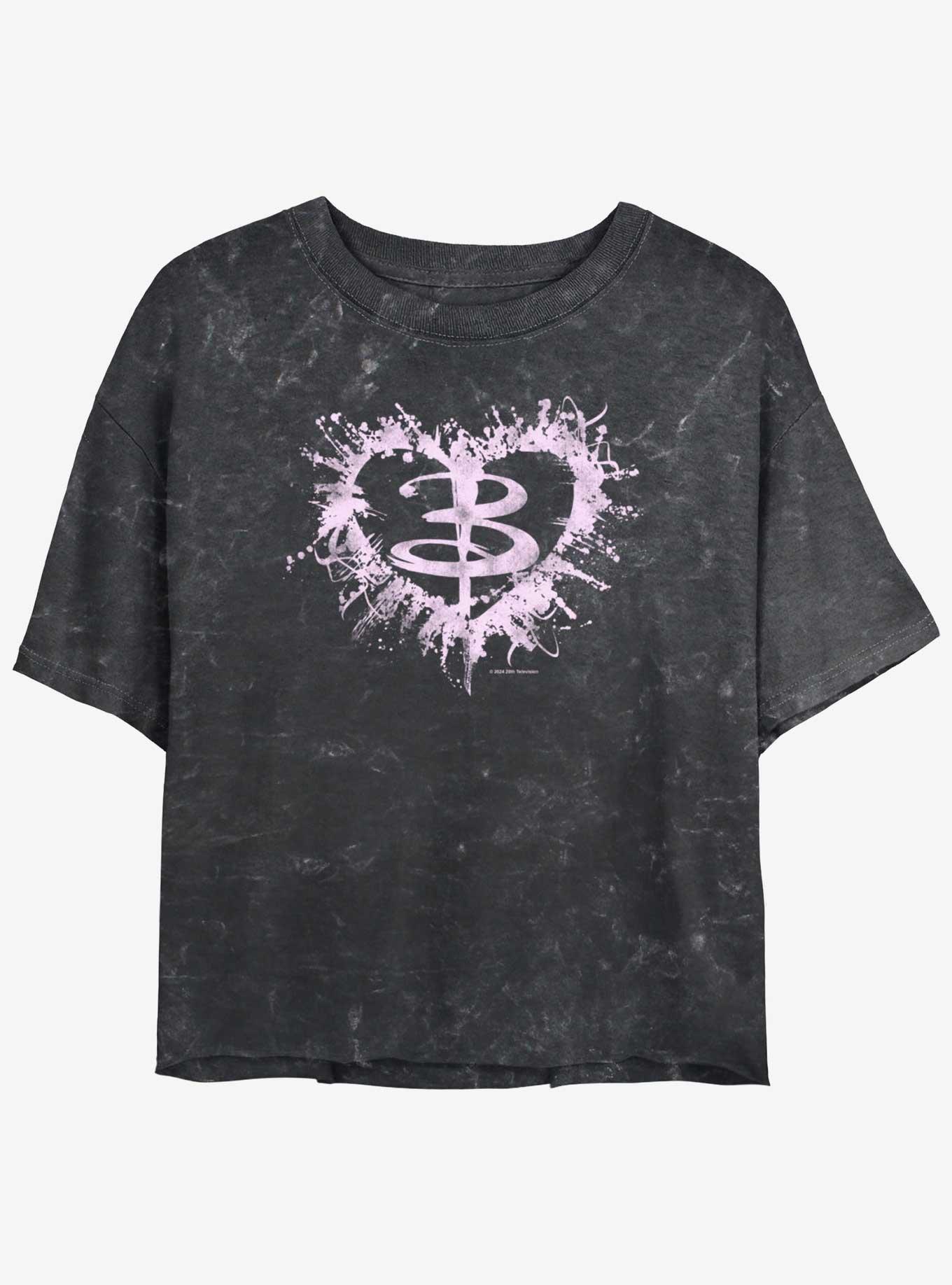 Buffy The Vampire Slayer Buffy Heart Logo Girls Mineral Wash Crop T-Shirt, , hi-res