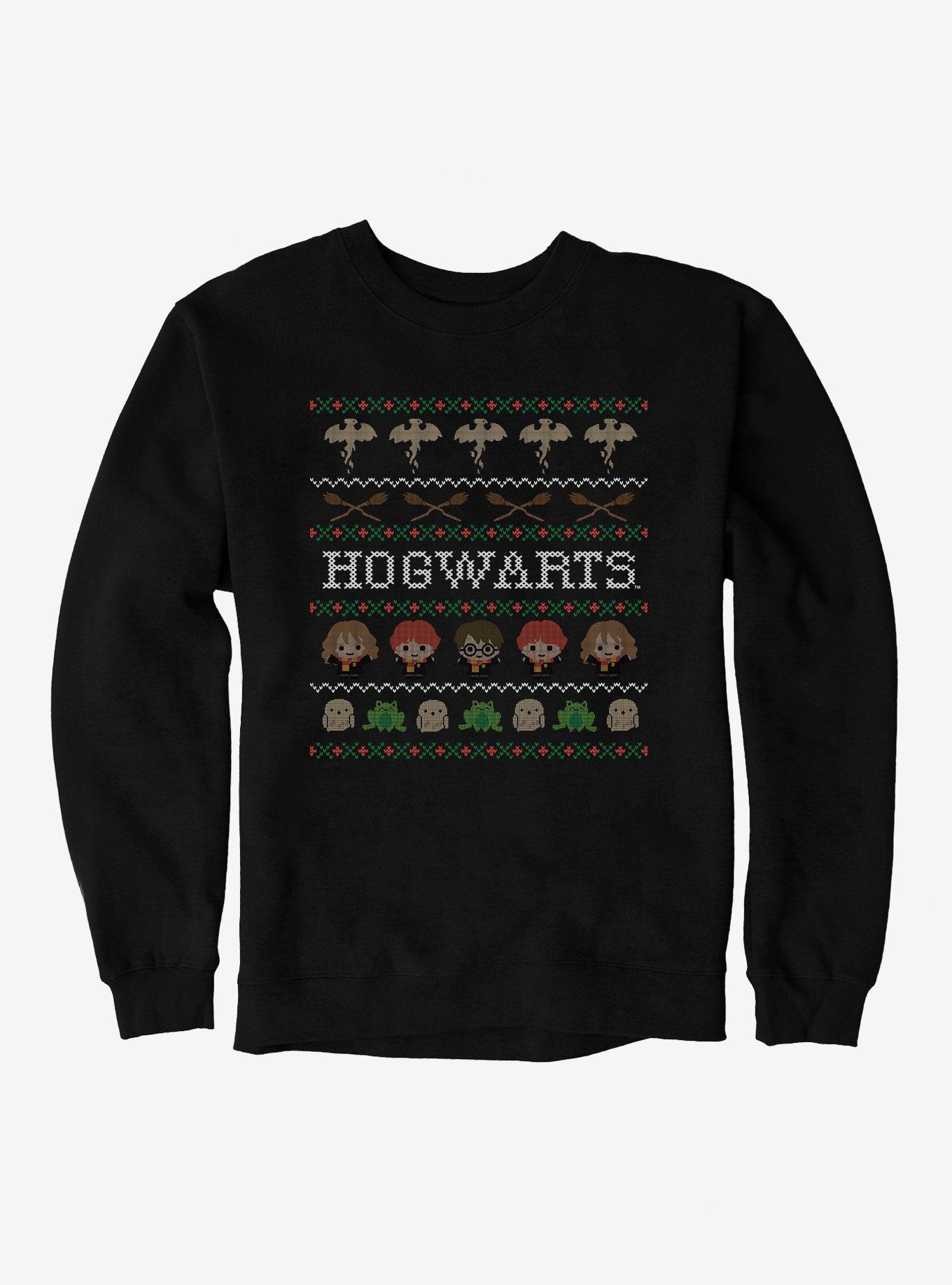 Harry Potter Hogwarts Ugly Christmas Pattern Sweatshirt, BLACK, hi-res