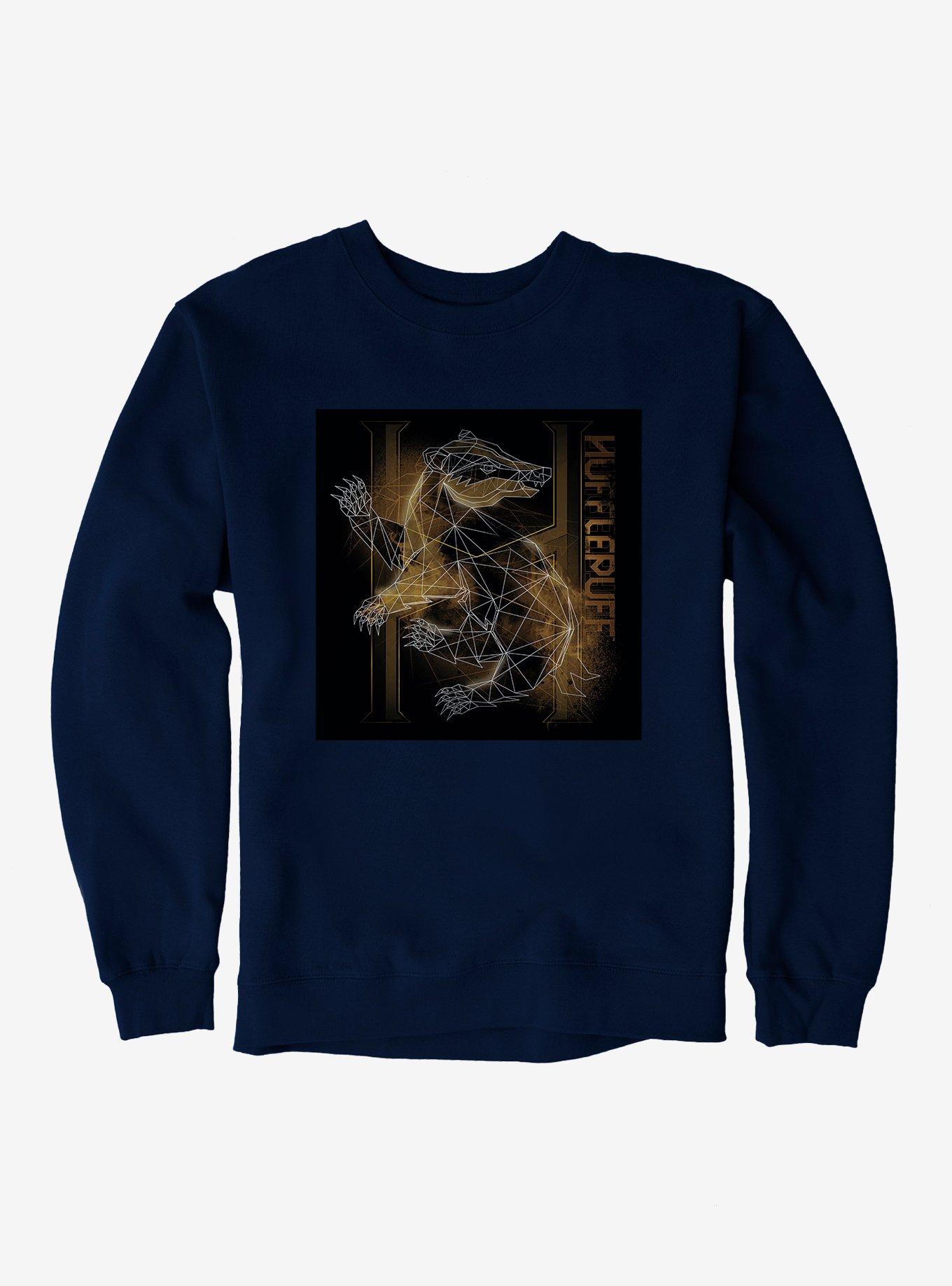 Harry Potter Hufflepuff Logo Outline Heather Oatmeal Sweatshirt, NAVY, hi-res