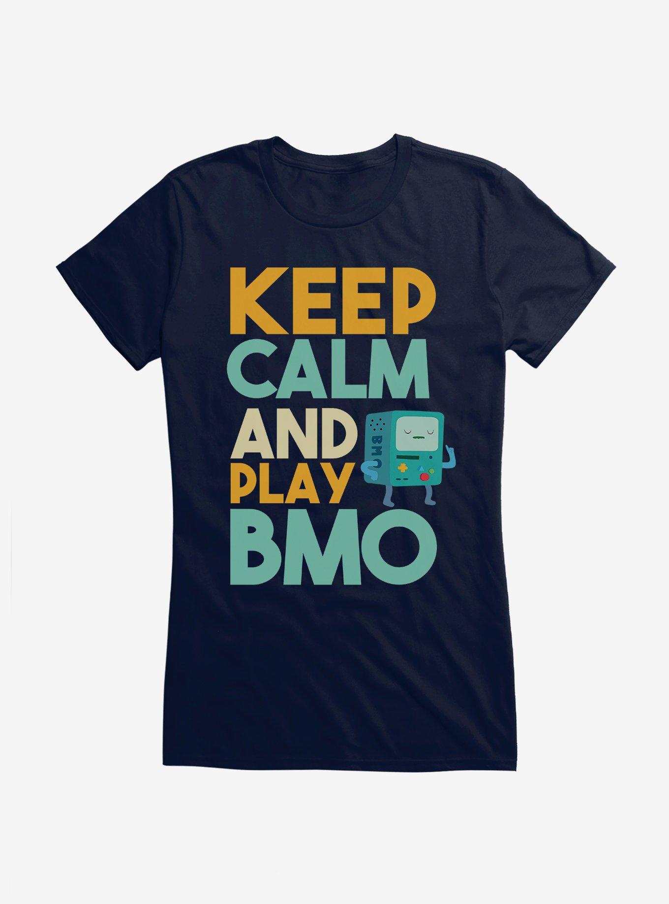 Adventure Time Keep Calm And Play BMO Girls T-Shirt, NAVY, hi-res