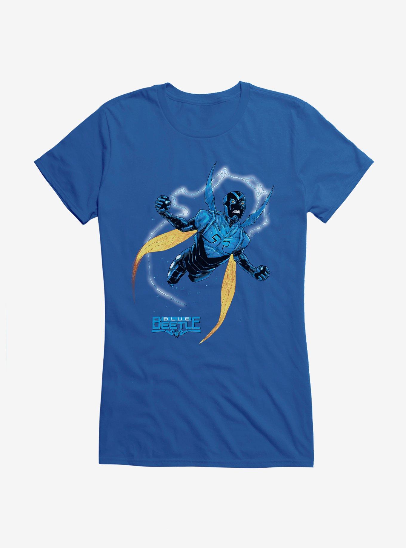 Blue Beetle Flying Into Action Girls T-Shirt