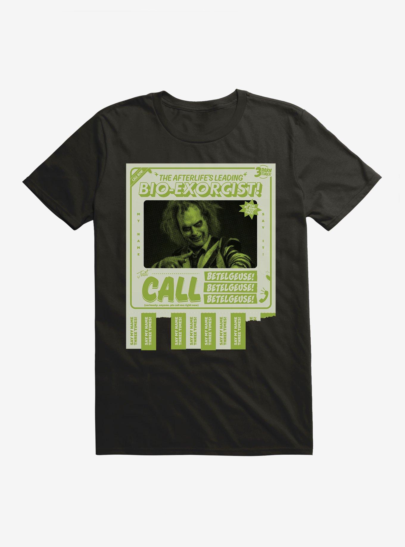 Beetlejuice Beetlejuice Bio-Exorcist Beetlguese Tear-Off Flyer T-Shirt, BLACK, hi-res