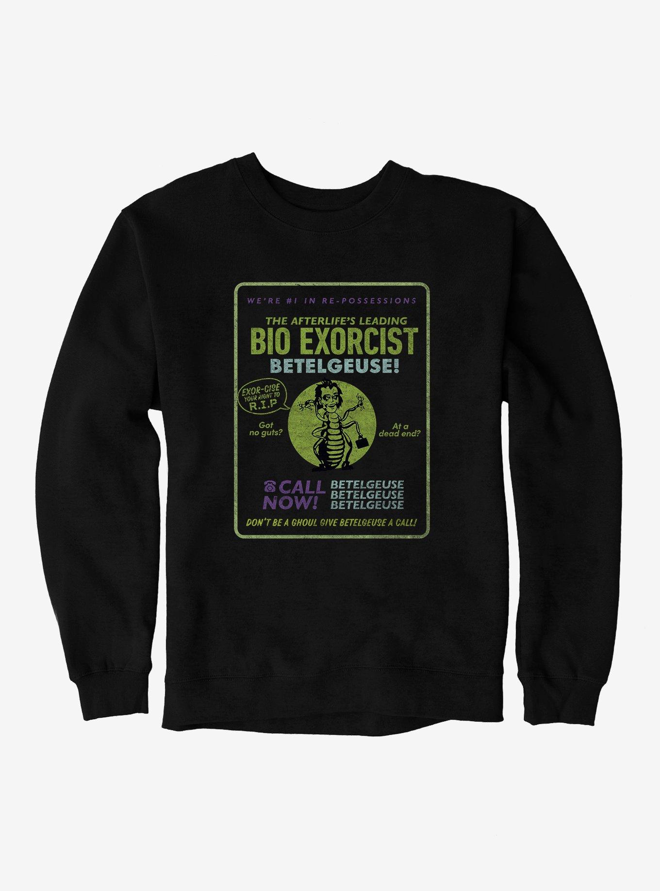 Beetlejuice Beetlejuice Betelguese Bio-Exorcist Calling Card Sweatshirt, BLACK, hi-res